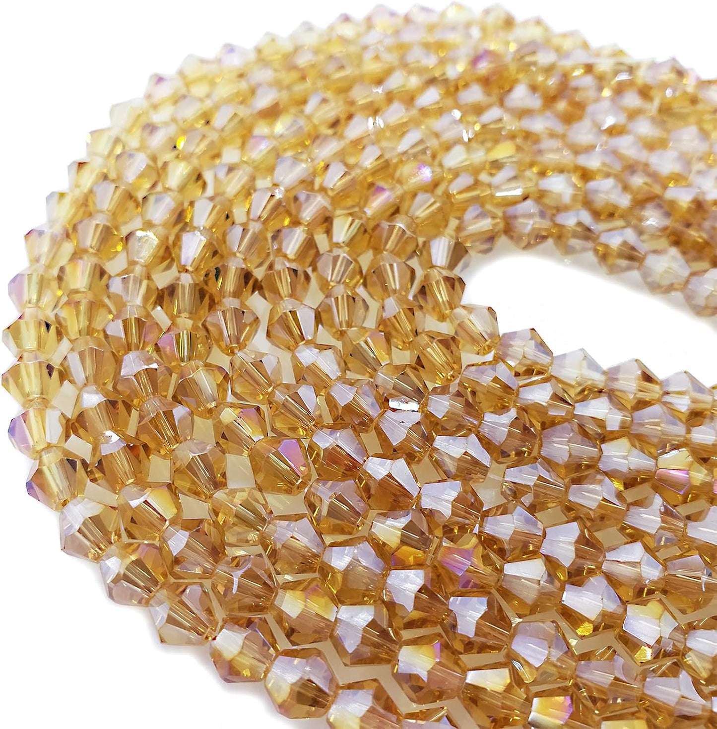 6mm Bicone 450Pcs Gold Champagne AB Crystal Glass Beads Faceted Bicone Shape Crystal Glass Spacer Beads for Bracelet Necklace Decorative Hand Jewelry Making (Gold Champagne AB, 6MM)