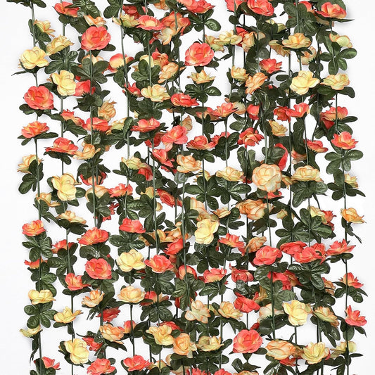 KHOYIME 9 Pack 72 FT Artificial Flower Garland, Fake Champagne Roses Vines Silk Flowers Faux Outdoor Hanging Floral Ivy Garland Decoration for Wedding Arch Bedroom Home Wall Backdrop Room Decor