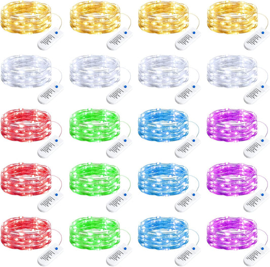 Minetom 20 Pack Fairy Lights Battery Operated String Lights, 8 Modes & Timer, 7ft 20LED 6 Colors Waterproof Silver Wire Twinkle Lights, Firefly Starry Moon Lights for Mason Jars DIY Christmas Wedding