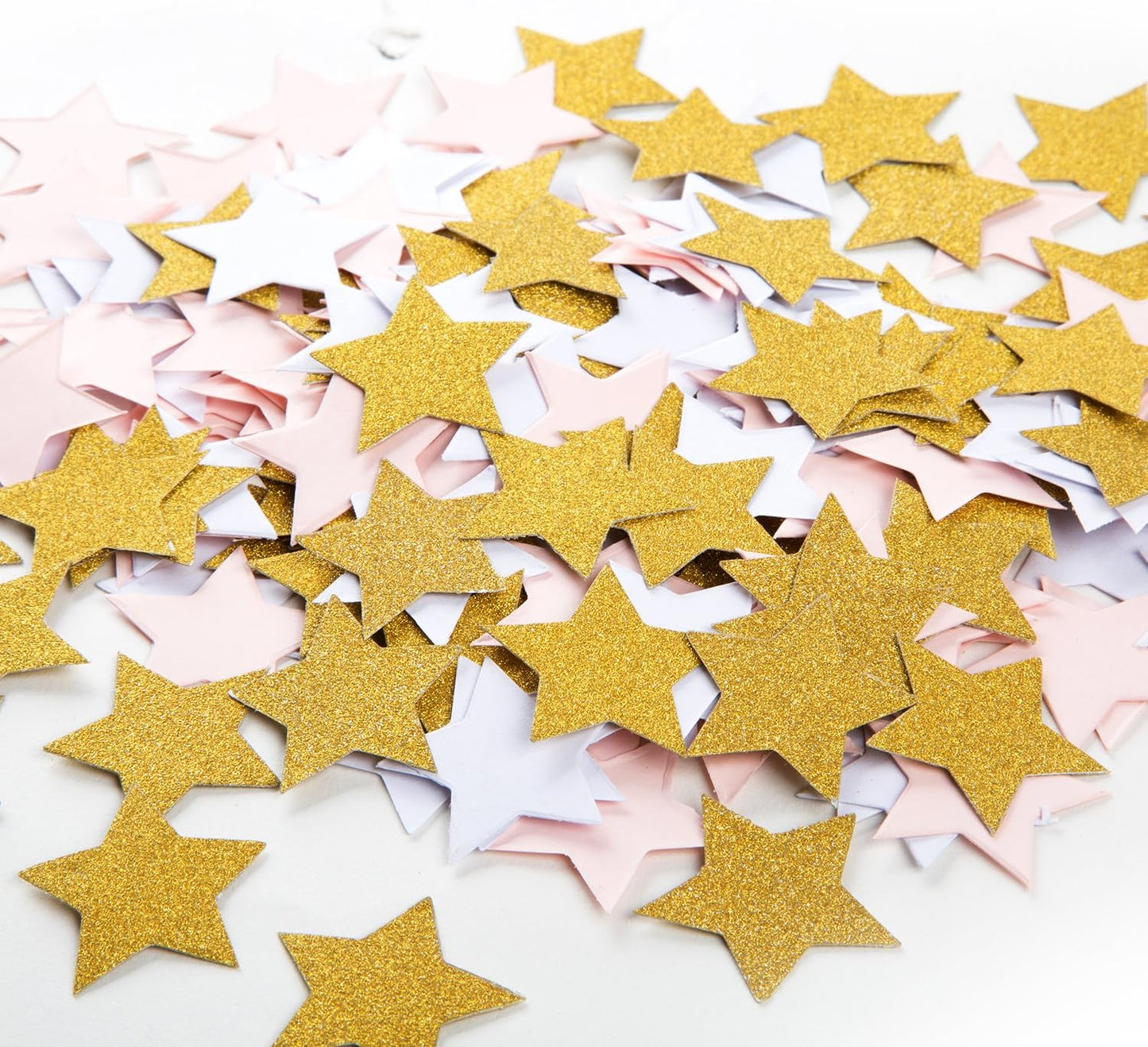MOWO Glitter Five Stars Confetti Wedding Party Decor and Table Decor, 1.2’’ in Diameter (glitter gold,pink,white,200pc)