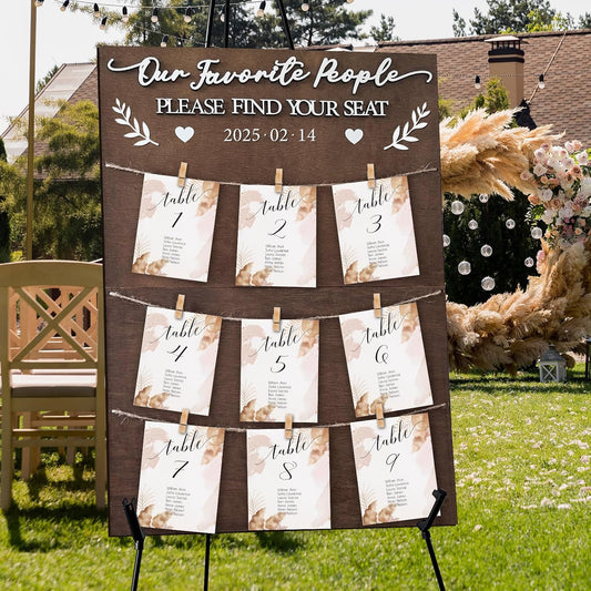 OurWarm Wedding Seating Chart with Easel Display Stand, Rustic Seating Chart for Wedding Reception Display, Please Find Your Seat Wooden Seating Chart Board for Baby & Bride Shower Wedding Sign Decor
