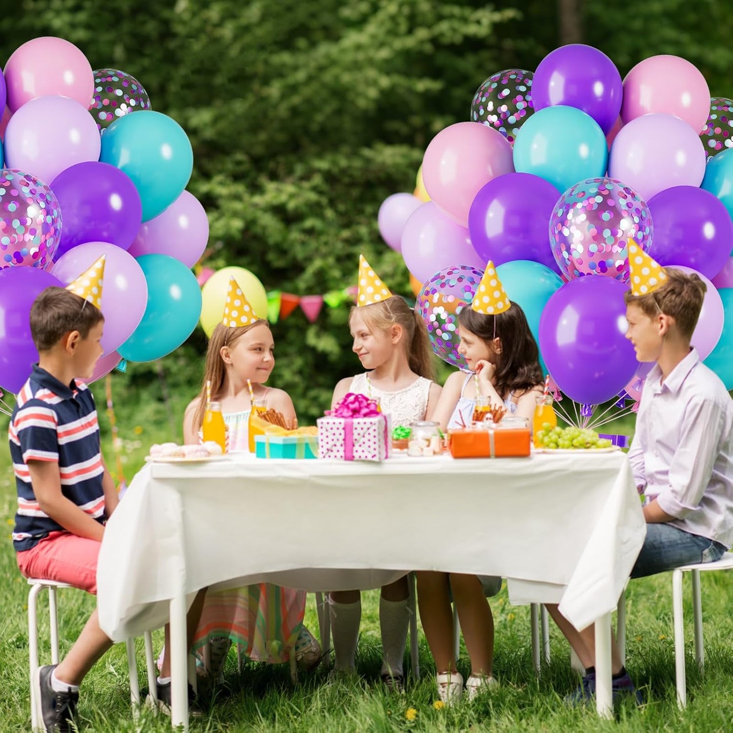 Mermaid Balloons, 12 Inch Blue Pink and Purple Balloons, Pastel Pink Latex Helium Balloons Teal Blue Purple Confetti Balloons for Girls Birthday Baby Shower Mermaid Princess Theme Decorations