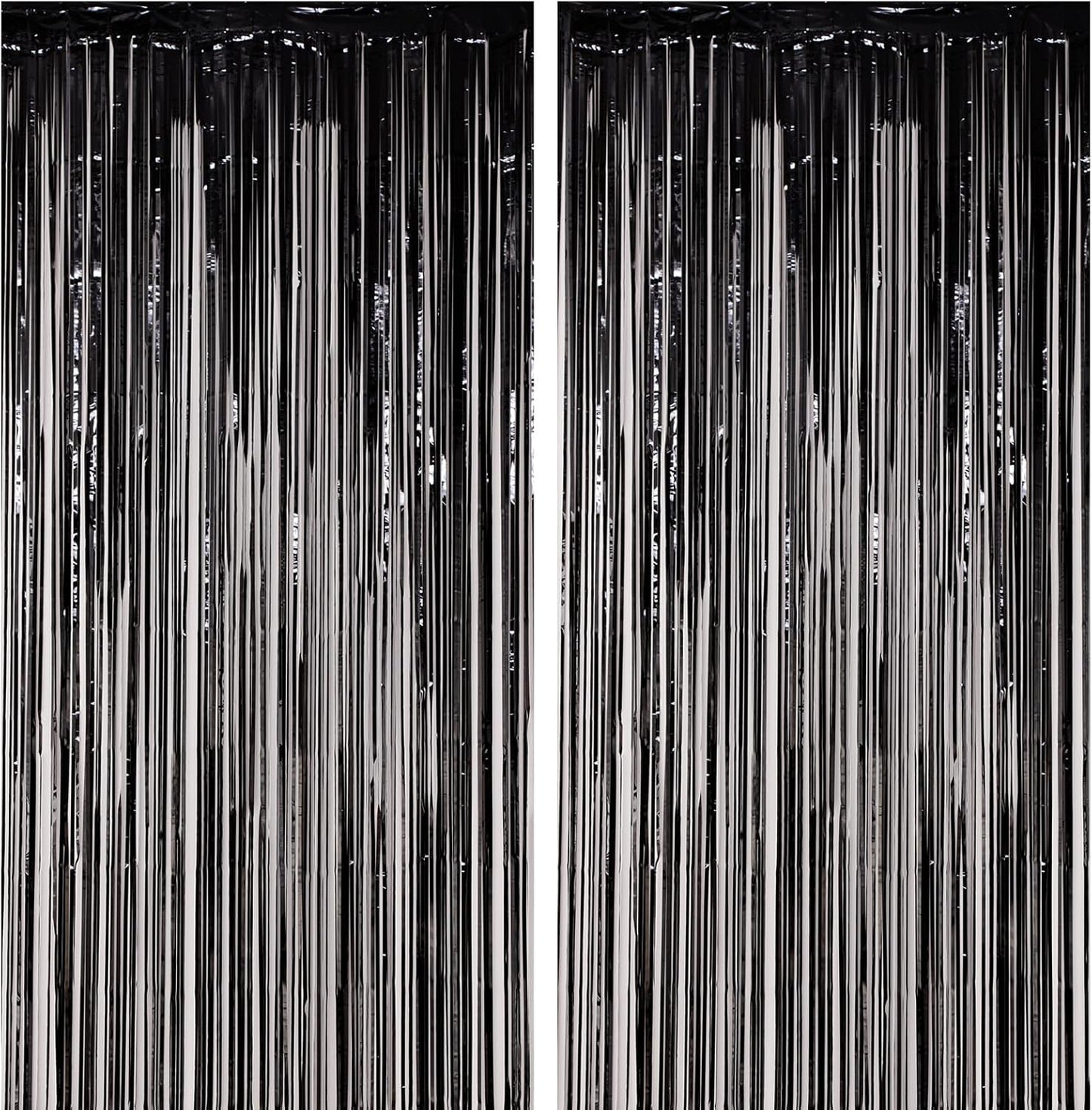 2 Pack Black Foil Fringe Backdrop Curtains, Tinsel Streamers Birthday Party Decorations, Fringe Backdrop for Graduation, Baby Shower, Gender Reveal, Disco Party