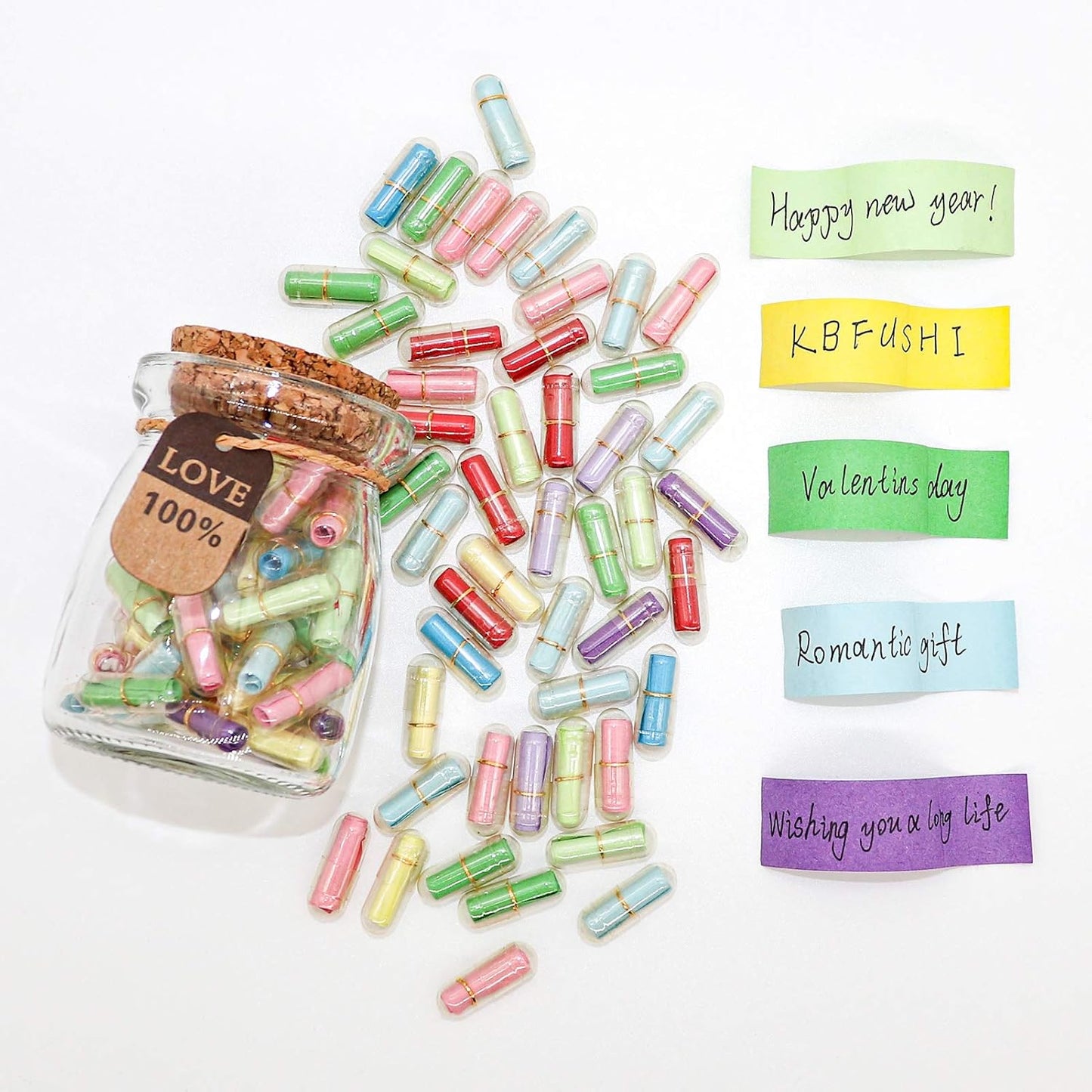 Capsule Letters Message in a Bottle - Valentines Day Gifts for Boyfriend Girlfriend - Love Letter for For Couples Men Women (Mixed Color 45pcs)
