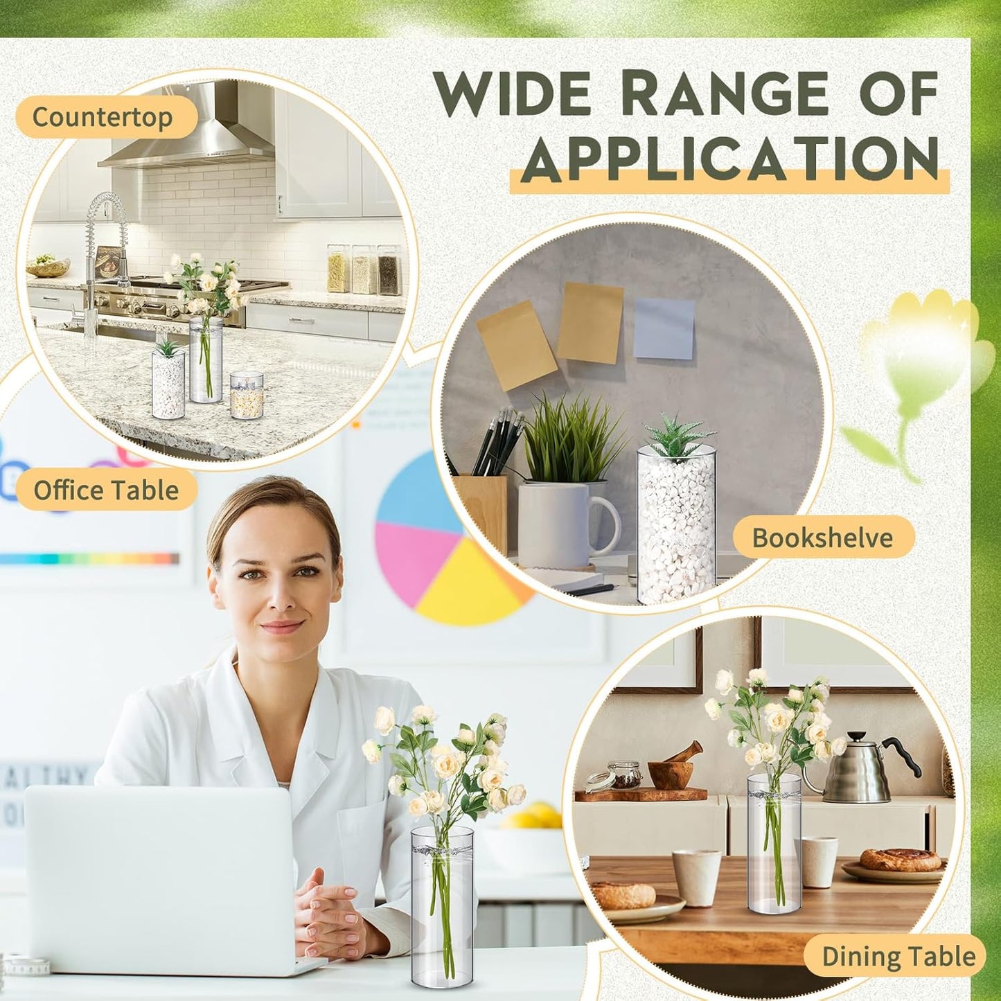 Nuogo 36 Pcs Plastic Cylinder Vases Tall Clear Flower Vases for Centerpieces Hurricane Candle Holder for Home Wedding Office Party Formal Dinners Decorations (4''/6''/8'')