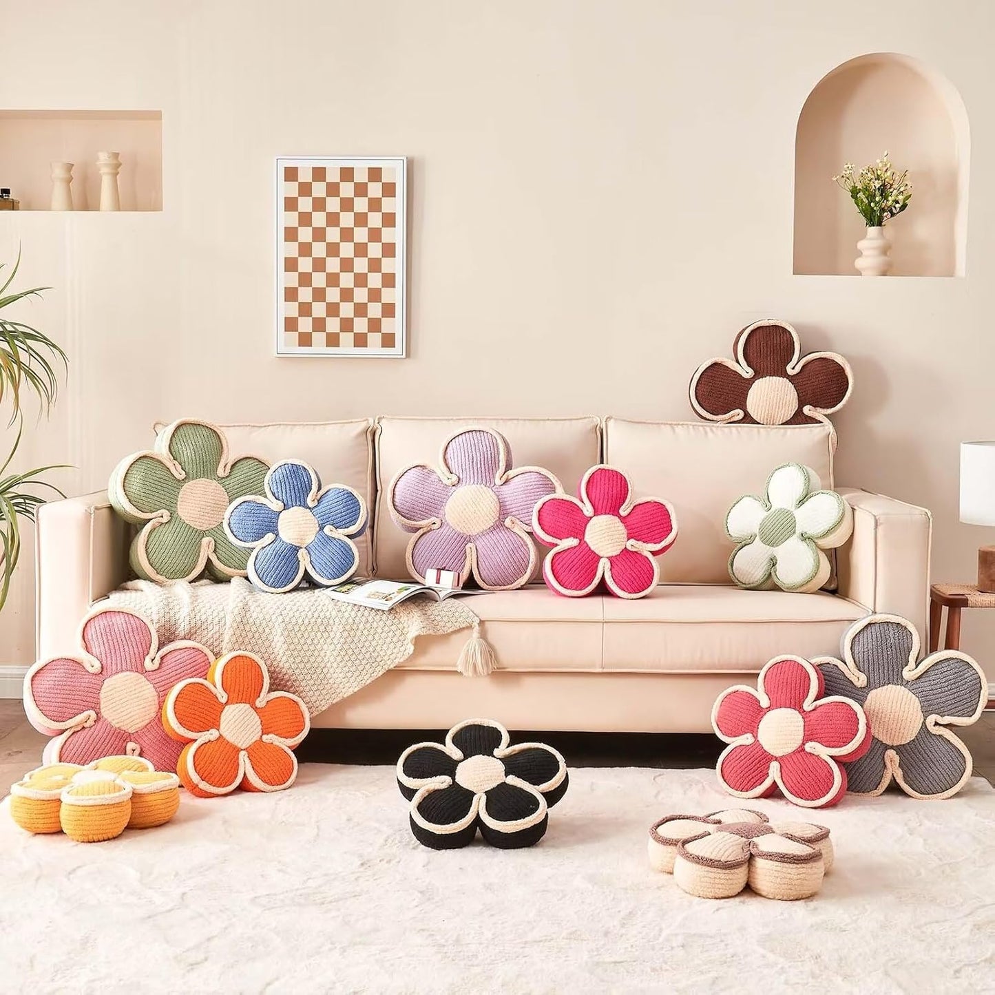 Flower Pillow, Soft Shaped Floor Cushion, Decorative Throw Pillow, Cute Seating Cushion, Room Decor Plush Pillows for Sofa Couch Bed (13.7 Inch, Blue)