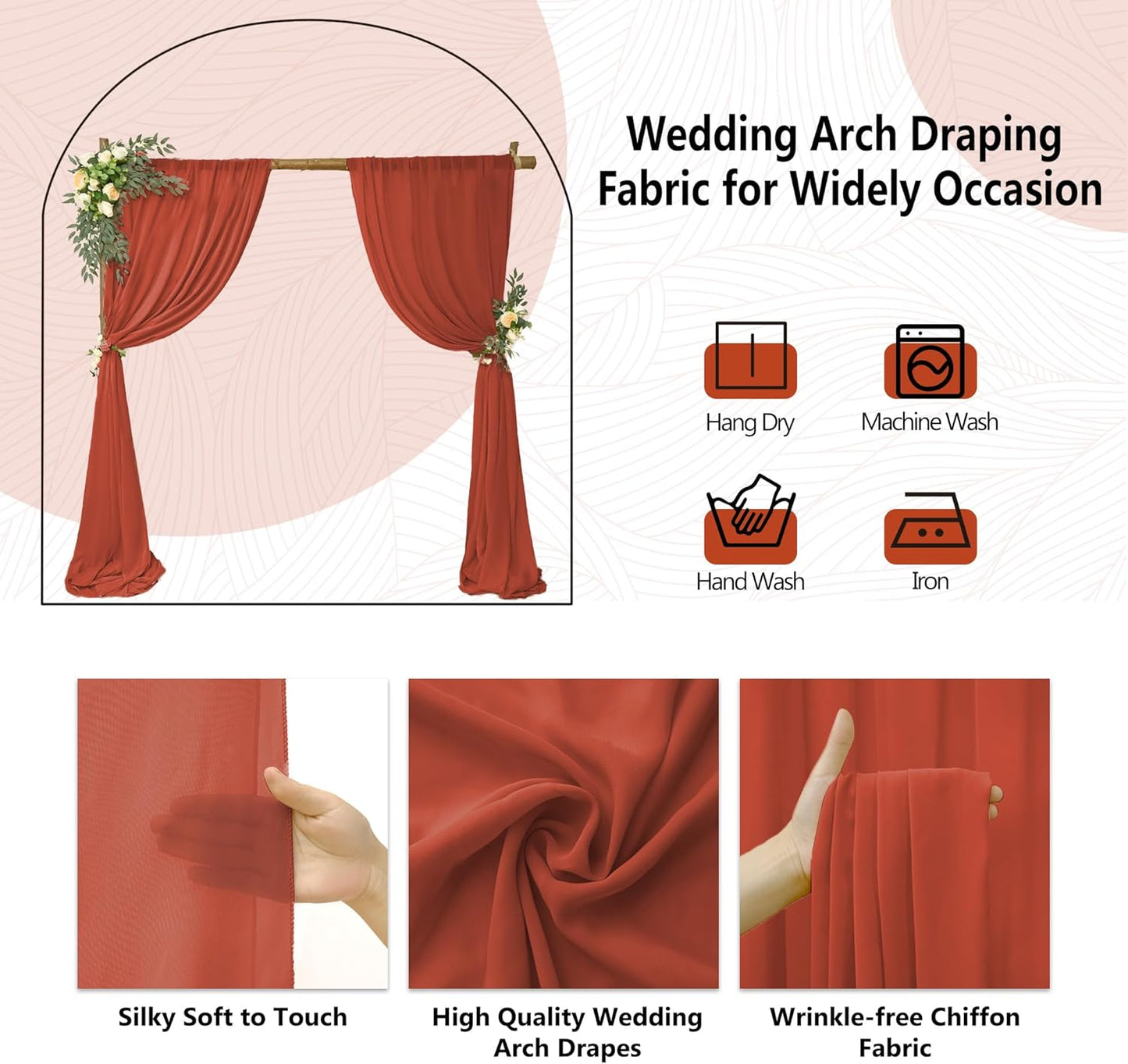 8 Panels Wedding Arch Draping Fabric 28" x 20Ft Wedding Arch Drapes Chiffon Fabric Drape Sheer Backdrop Curtain for Weddings Party Ceremony Birthday Arbor Drapery Reception Ceiling Décor(Terracotta)