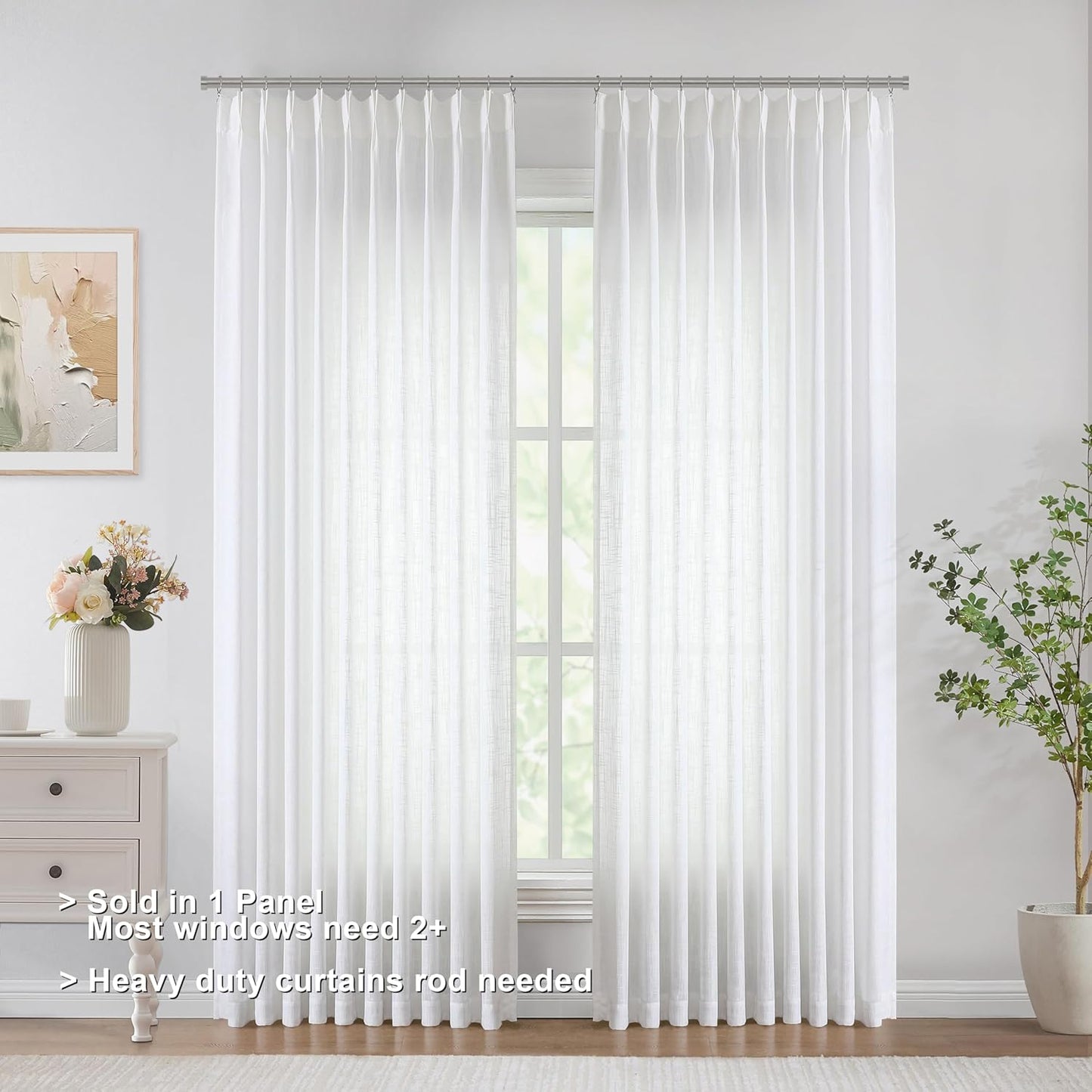 Vision Home White Pinch Pleated Semi Sheer Curtains Textured Light Filtering Window Curtains 108 inch for Living Room Bedroom Patio Rayon Blended Pinch Pleat Drapes with Hooks 1 Panel 60" Wx108 L