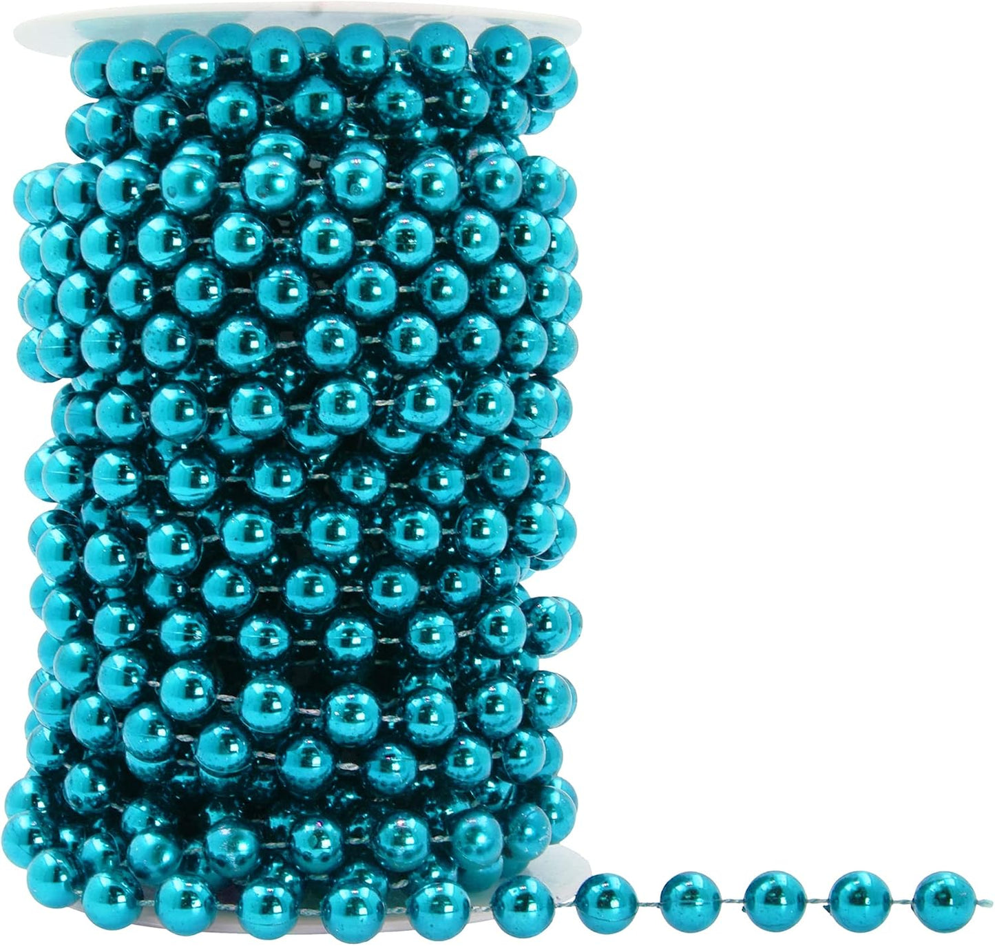 Mandala Crafts 10mm Faux Teal Pearl Beads Roll - 11 Yards Strand of Fake Pearls Chain Garlands Spool String for Christmas Tree, Wedding, Party, Vases, DIY Decoration