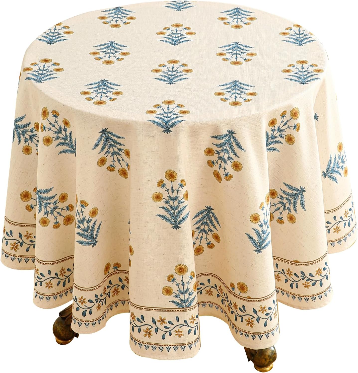 ISAENNE Designer French Pale Yellow Small Round Tablecloth,Linen Floral Table Cloth,Wrinkle Resistant Decor Tablecloths for Dining Thanksgiving Banquet Kitchen Party,Diameter 55"-Estevan A
