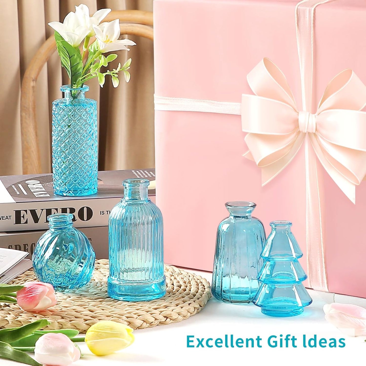 Glass Bud Vase Set, Mini Vases for Flowers, Bulk Vintage Mini Vases for Centerpieces Wedding Decor, Home Flower Décor, Candle Holders, Diffuse Bottles, Hydroponic, (Pack of 30,Sky Blue)