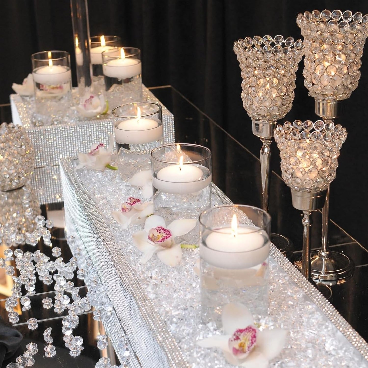 4 PCS Glass Vases for Centerpieces with 5 White Floating Candles 100 Fake Ice Acrylic Rocks Vases Fillers for Party Table Wedding Home Centerpieces Decoration