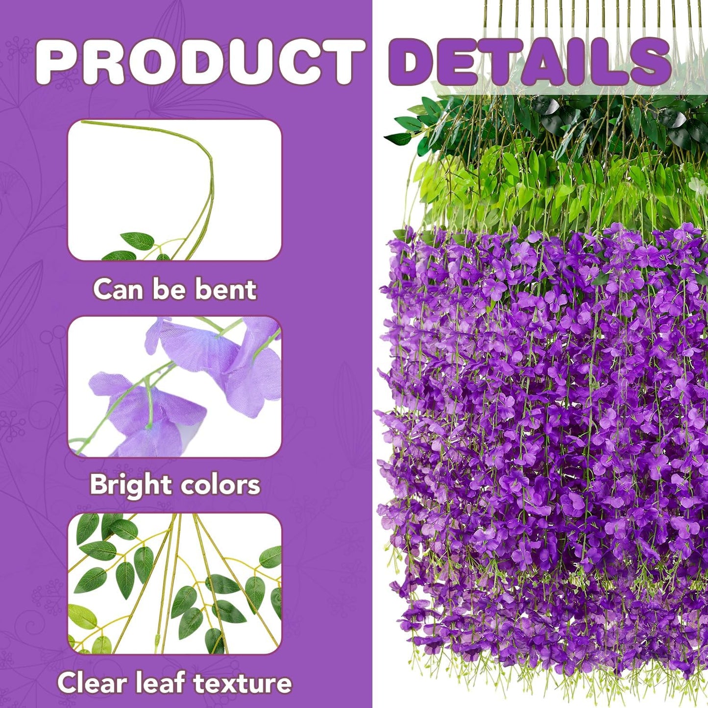 Wisteria Hanging Flowers,Fake Hanging Flowers,Wisteria artificiales Garland for Home Wedding Arch Floral Party Garden Ceremony Outdoor Decor,3.6 feet Long(150,Purple)