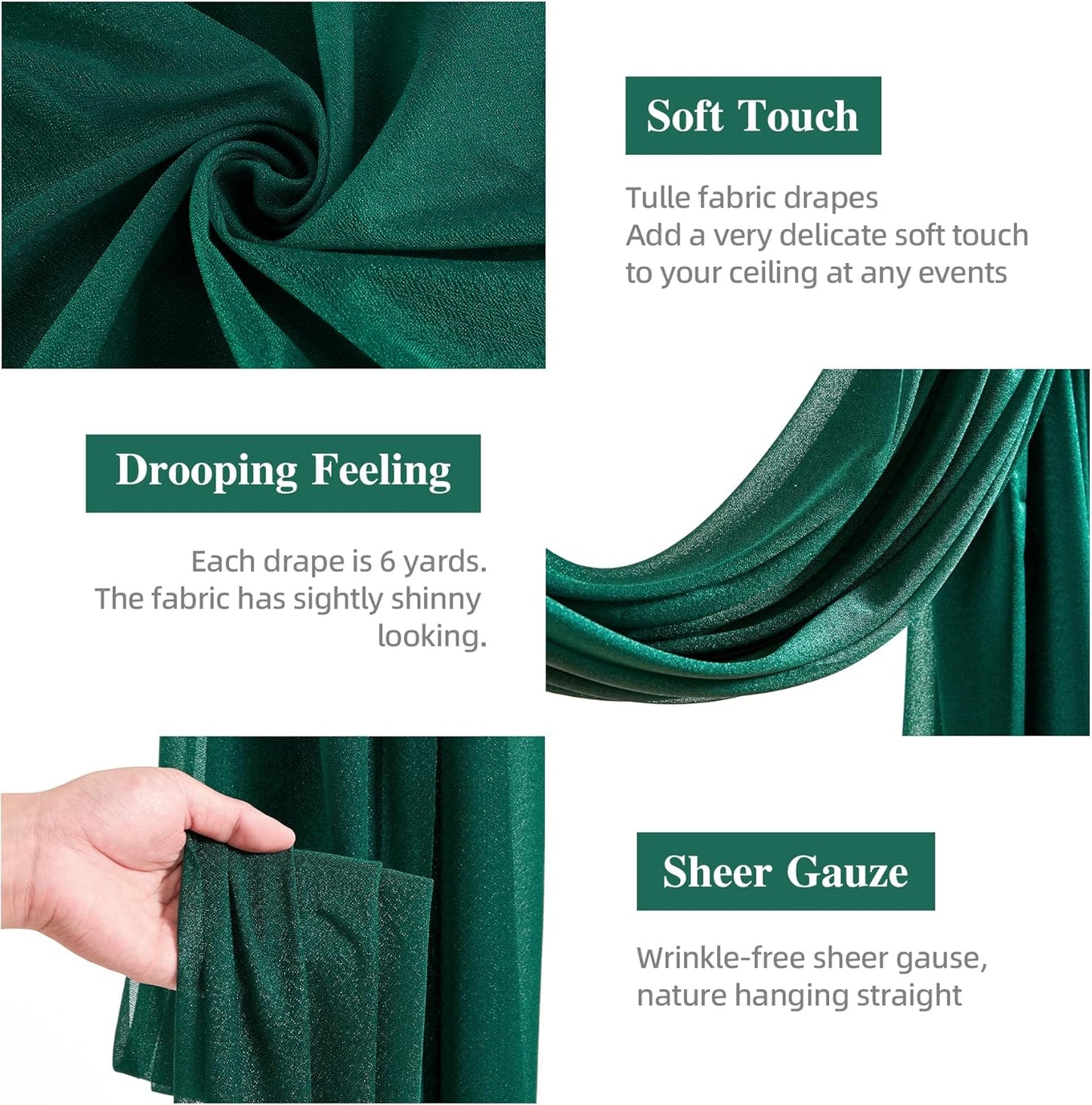 Wedding Arch Draping Fabric, 2 Panels 28" x 19Ft Emerald Green Arch Drapes Sheer Backdrop Curtain for Wedding Ceremony Party Ceiling Decor