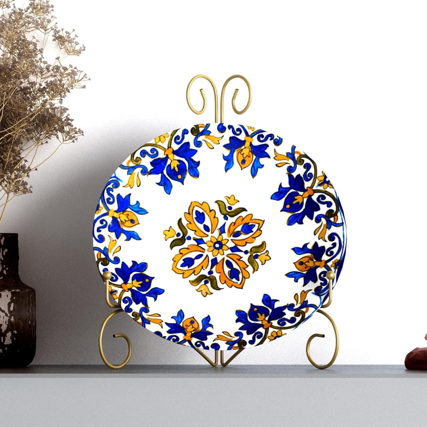 Plate Stand for Display with Hinged Folding Design, 6 Inch Picture Stands for Tables, Small Easels for Displaying Book, Art Piece, Photo and Platter, 6’’ Gold, 2-Pack