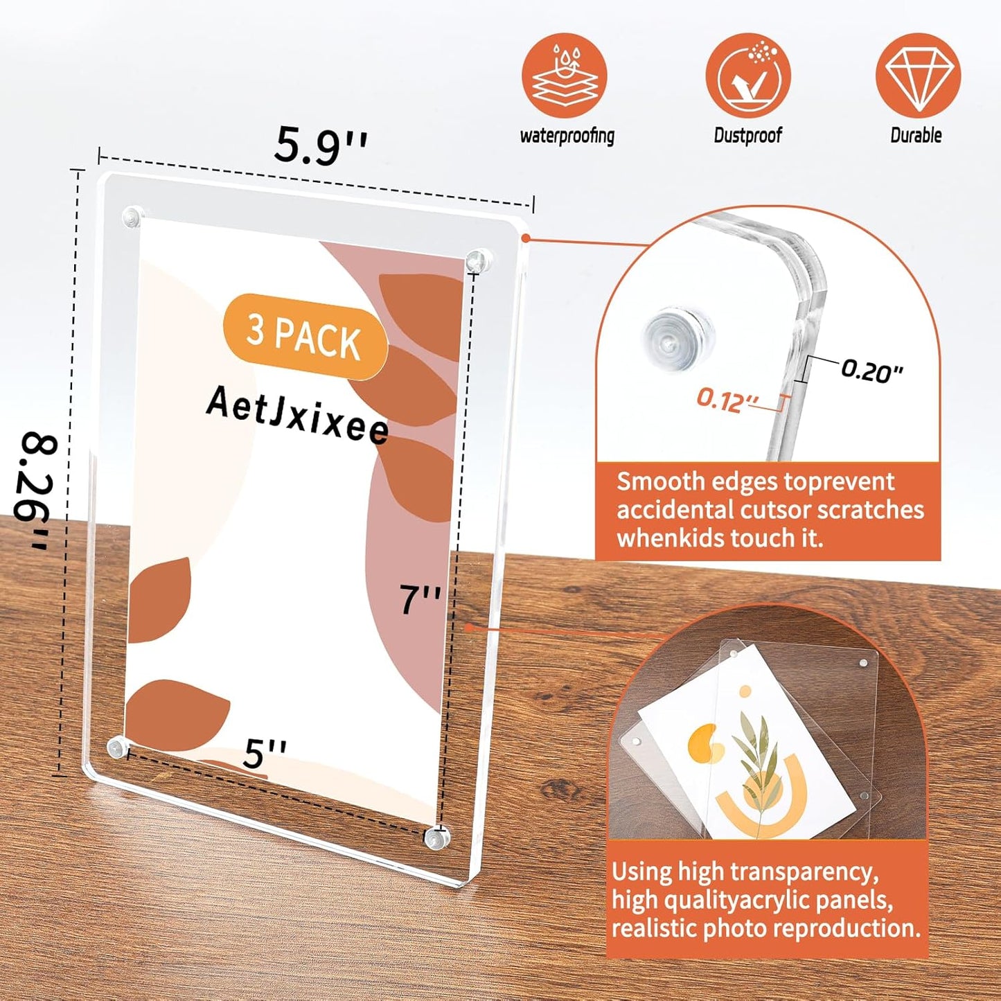 Acrylic Picture Frames 5x7 Inch Set of 3, Tabletop and Refrigerator Display Vertical and Horizontal Clear Magnetic Photo Frames with Detachable Stand for Gift, Home/Refrigerator Décor