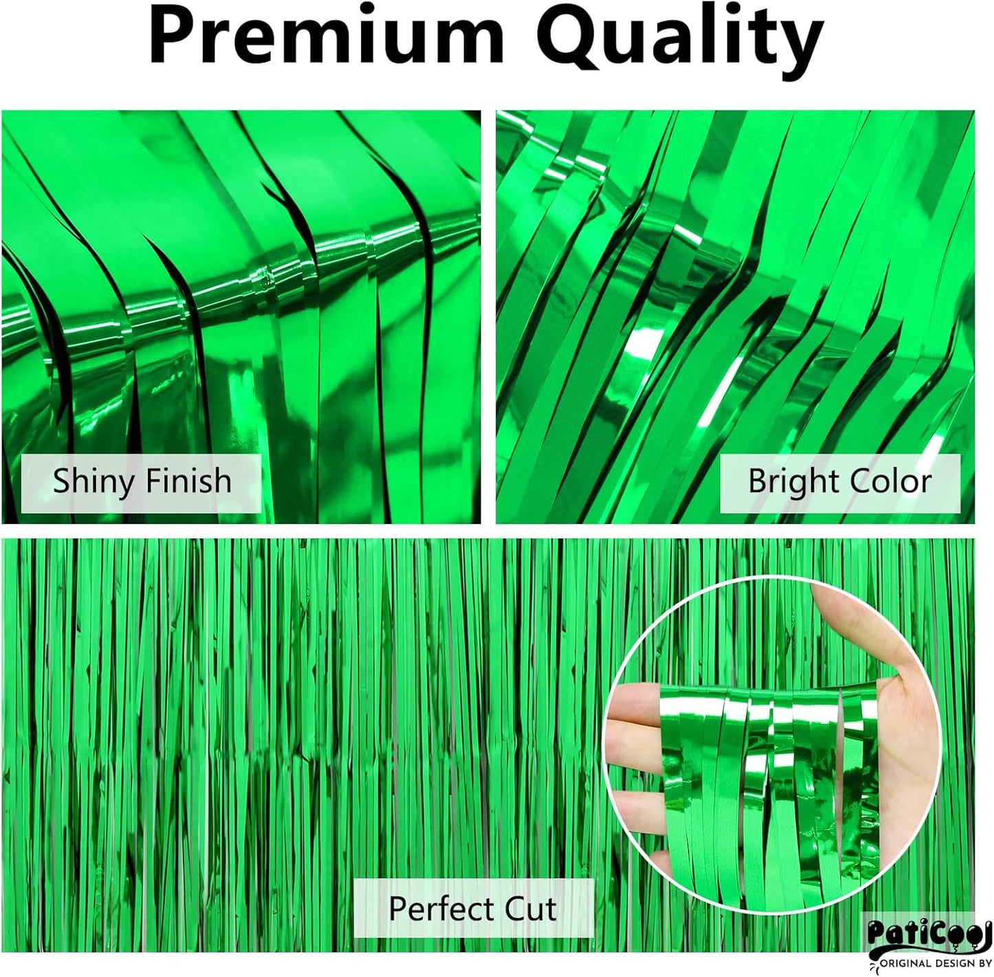 Green Streamers Party Decorations - Thicken 2 Pack 3.2 x 8.2 FT - Tinsel Foil Fringe Curtains Party Backdrop for Birthday, Dinosaur, Jungle, Football, Golf Party Decorations