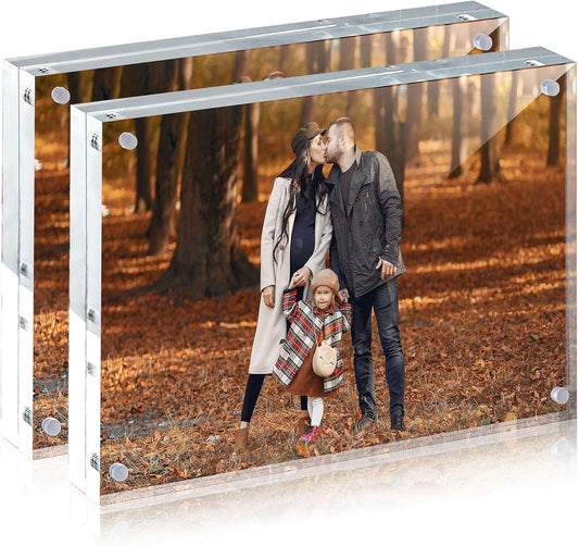 JOHOUSE 2 Pack 8 x 10 Acrylic Picture Frames, Double Sided Magnetic Photo Certificate Frames Self Standing Frameless Transparent for Desktop Display