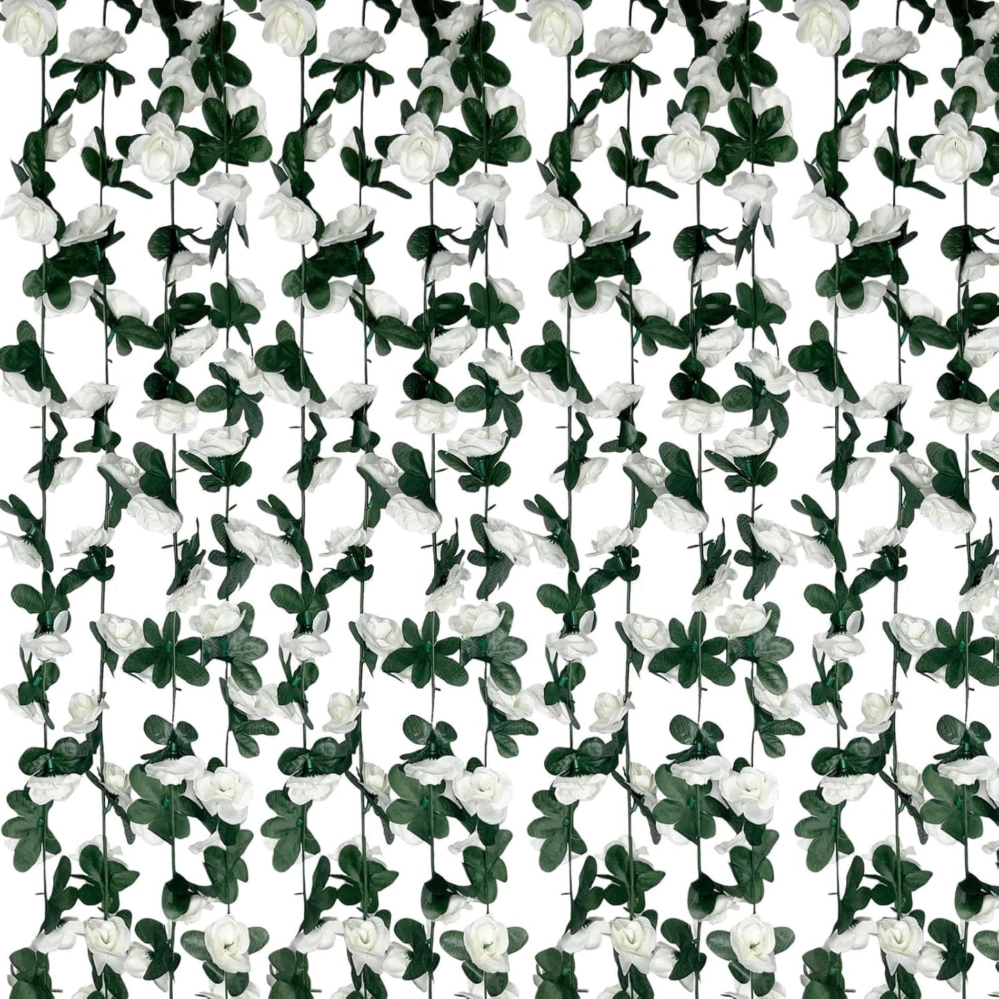 8Pcs 63Ft White Rose Garland, Fake Rose Hanging Flowers, Artificial Flower Vine, Hanging Floral Vine Garland for Wedding, Birthday Party, Wall Arch, Halloween, Christmas Garden Backdrop Decor