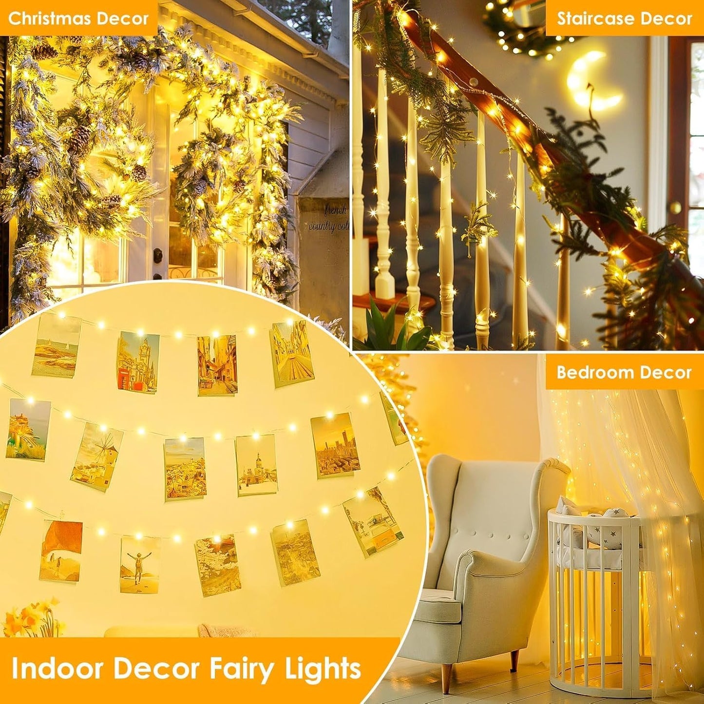 33Ft 100LED Fairy Lights Plug in, Waterproof String Lights Outdoor & Indoor 8 Modes with Timer, Christmas Light Bedroom Decor, Twinkle Light for Girl's Room Garden Christmas Decorations (Warm White)