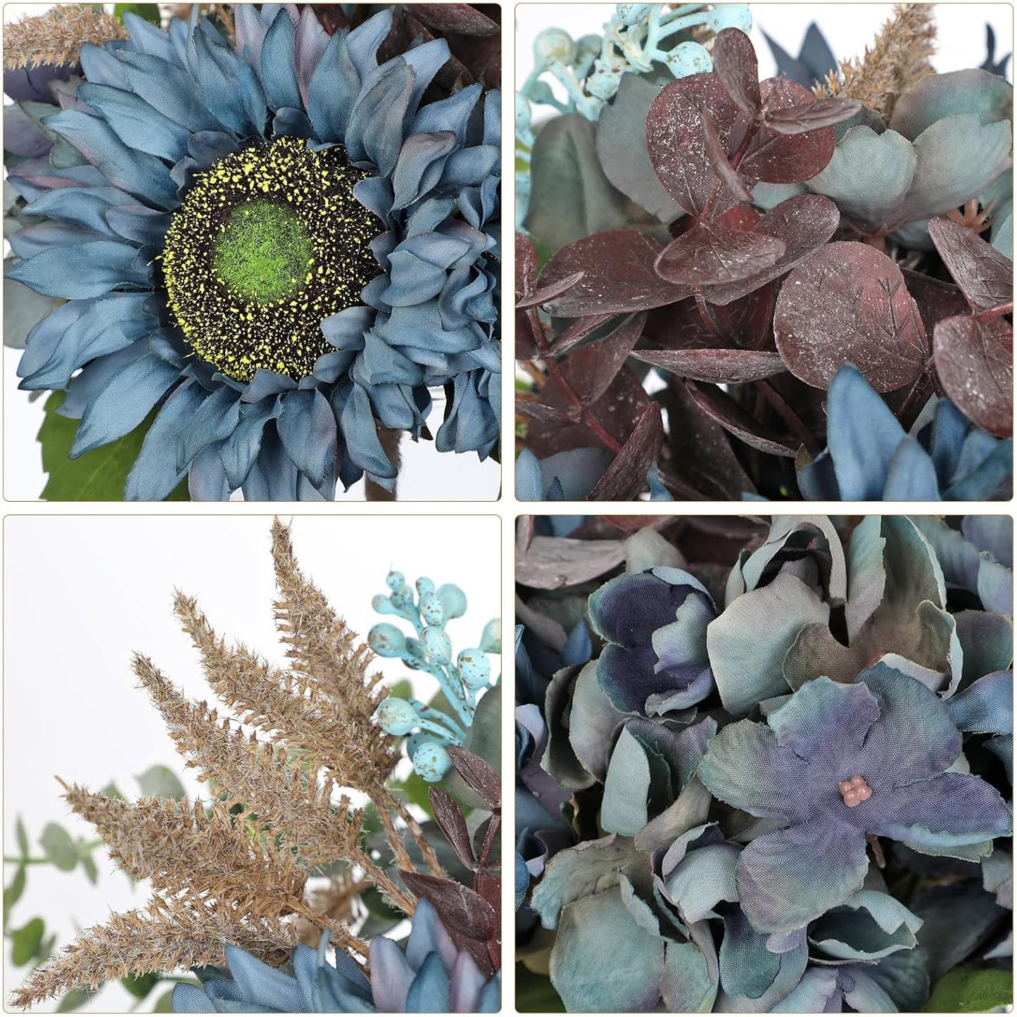 Silk Sunflowers Artificial Flowers with Mason Jar Centerpiece for Table Blue Fall Flowers in Vase Small Fall Floral Arrangement with Vase Thanksgiving Centerpiece for Dining Room Table Autumn Decor