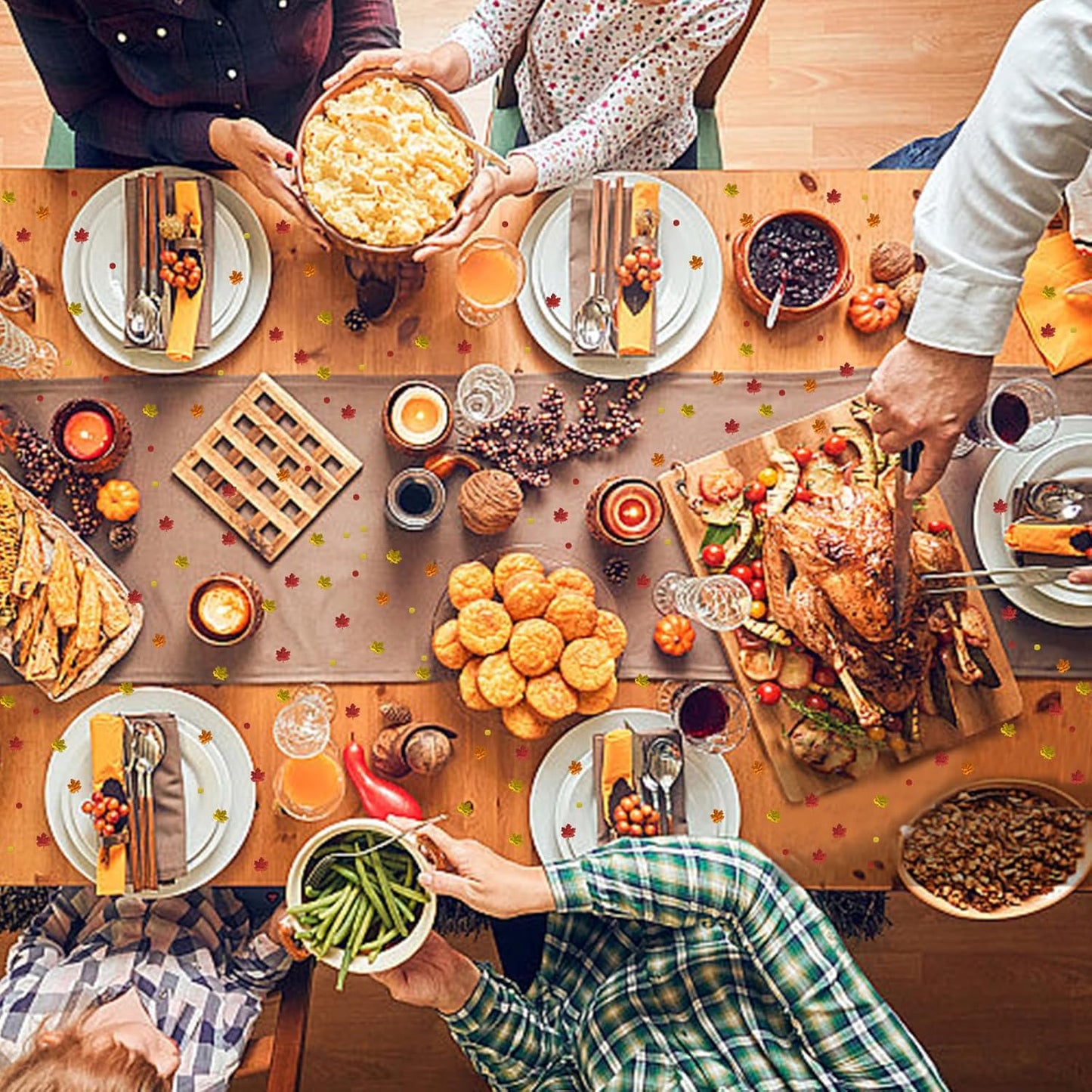 1500 Pcs Autumn Fall Table Confetti, Maple Leaf Decor Harvest Thanksgiving Table Scatters Glitter Party Decorations