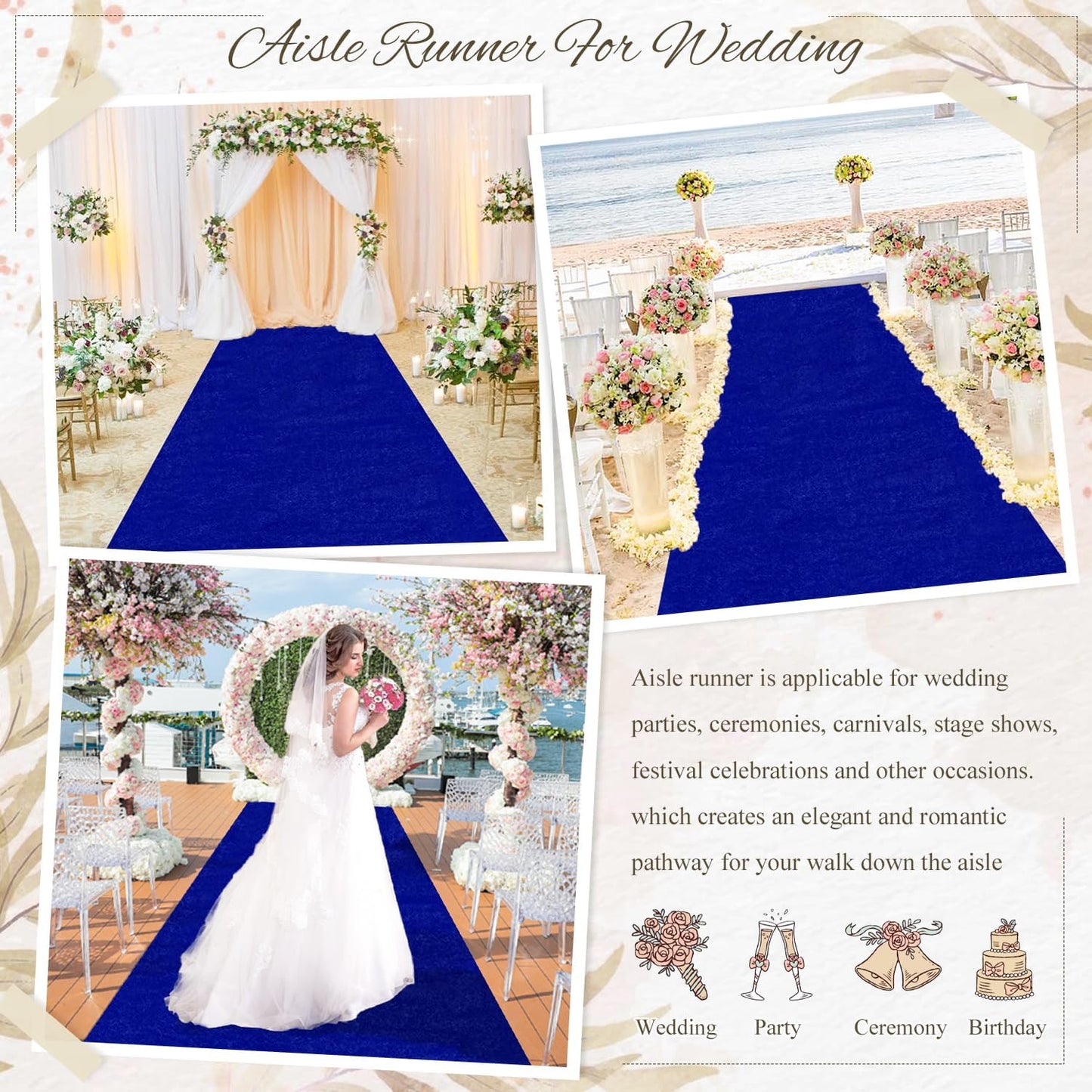 MODFUNS Aisle Runners for Weddings for Outdoor Royal Blue Velvet Aisle Runner Rug 4x20FT Carpet Runner for Party Romantic Indoor Outdoor Beach Carpet Rug for Reception