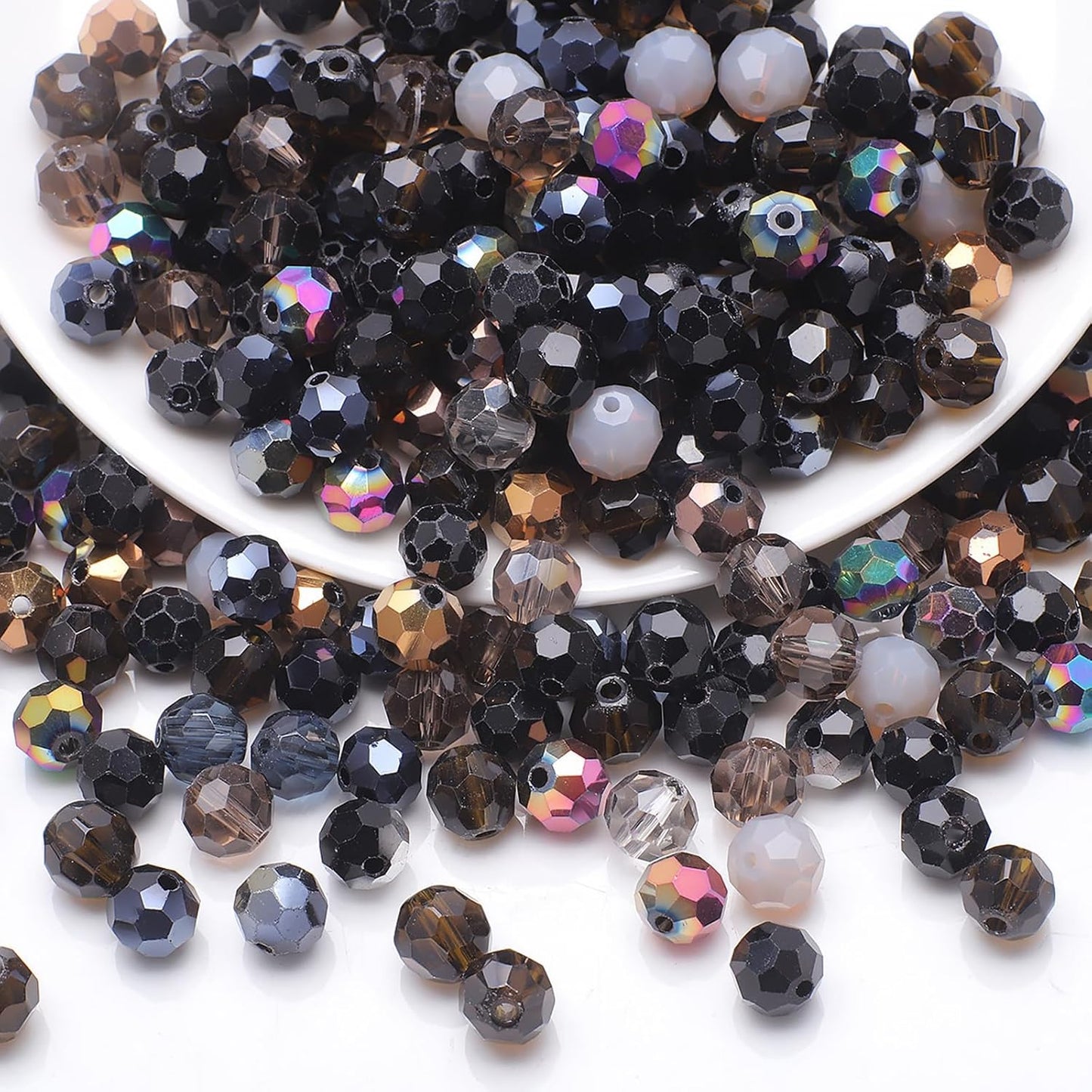 200PCS 6MM Crystal Glass Beads for Jewelry Making - Black Series Rondelle Faceted Crystal Glass Beads for Bracelet Making, DIY Crafts Wind Chimes Suncatchers