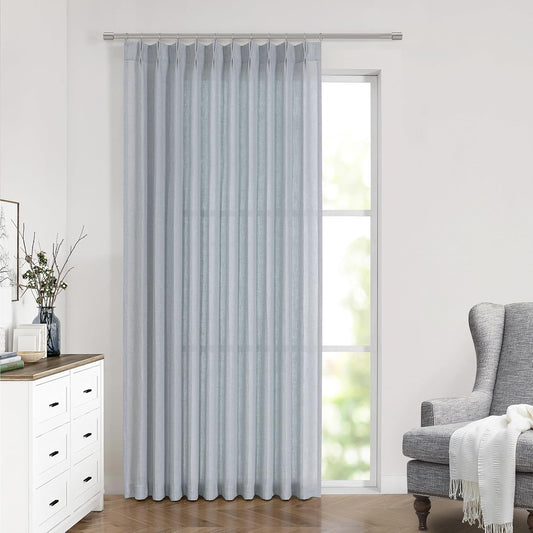 Vision Home Pinch Pleated Semi Sheer Curtains Textured Linen Blended Light Filtering Window Curtains 95 inch for Living Room Bedroom Patio Pinch Pleat Drapes with Hooks 1 Panel 60"Wx95"L,Blueish Gray