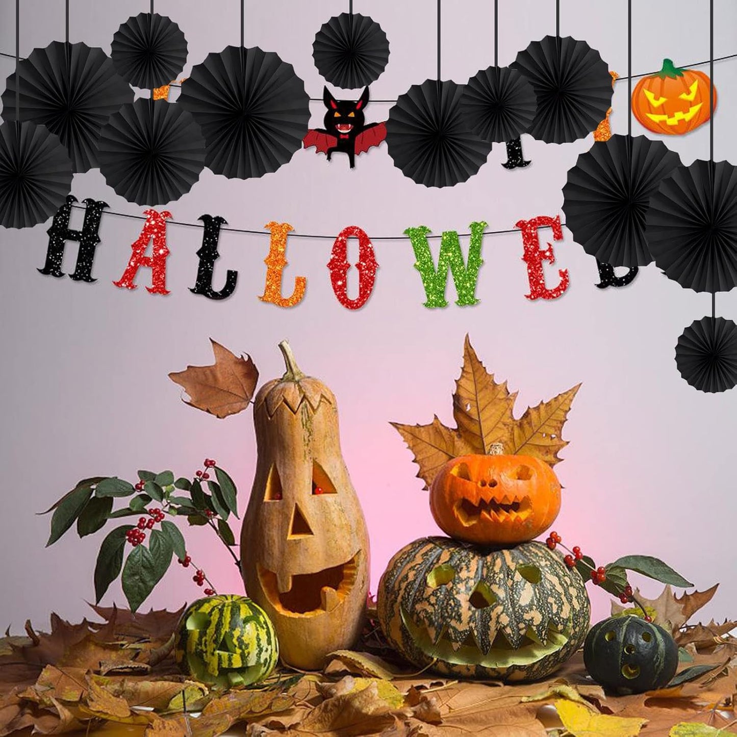 HQZ Black Party Hanging Fans DIY Set - 12pcs Set Pinwheels Fan DIY Paper Craft for Wedding, Birthday, Christmas Party Decoration