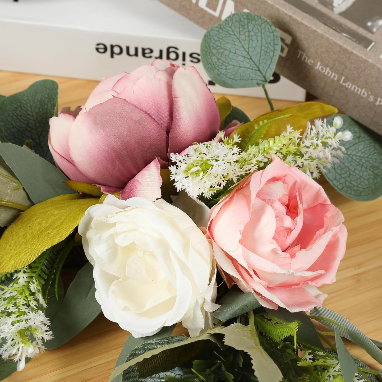 H&W 2pcs Artificial Wedding Arch Flowers for Wedding Sign, Floral Swag Dusty Decor for Reception Ceremony Backdrop Sweetheart Table (Mixed Color Peony)