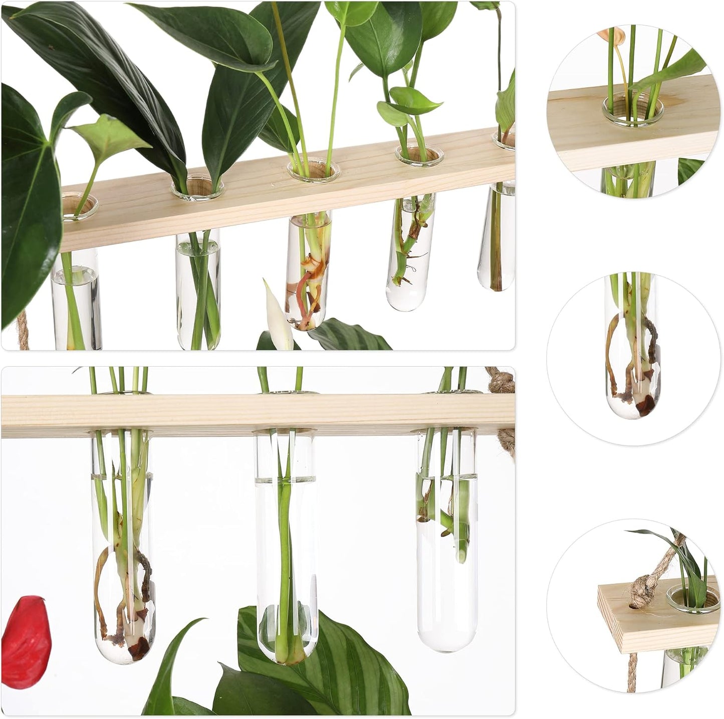 YIBOT Propagation Stations,3 Tiered of Propagation Tubes with Wooden Stand,Mini Glass Test Tubes Vase,Plant Terrarium for Hydroponic Home Garden Office Decor, Gardening Gift for Women Plant Lover