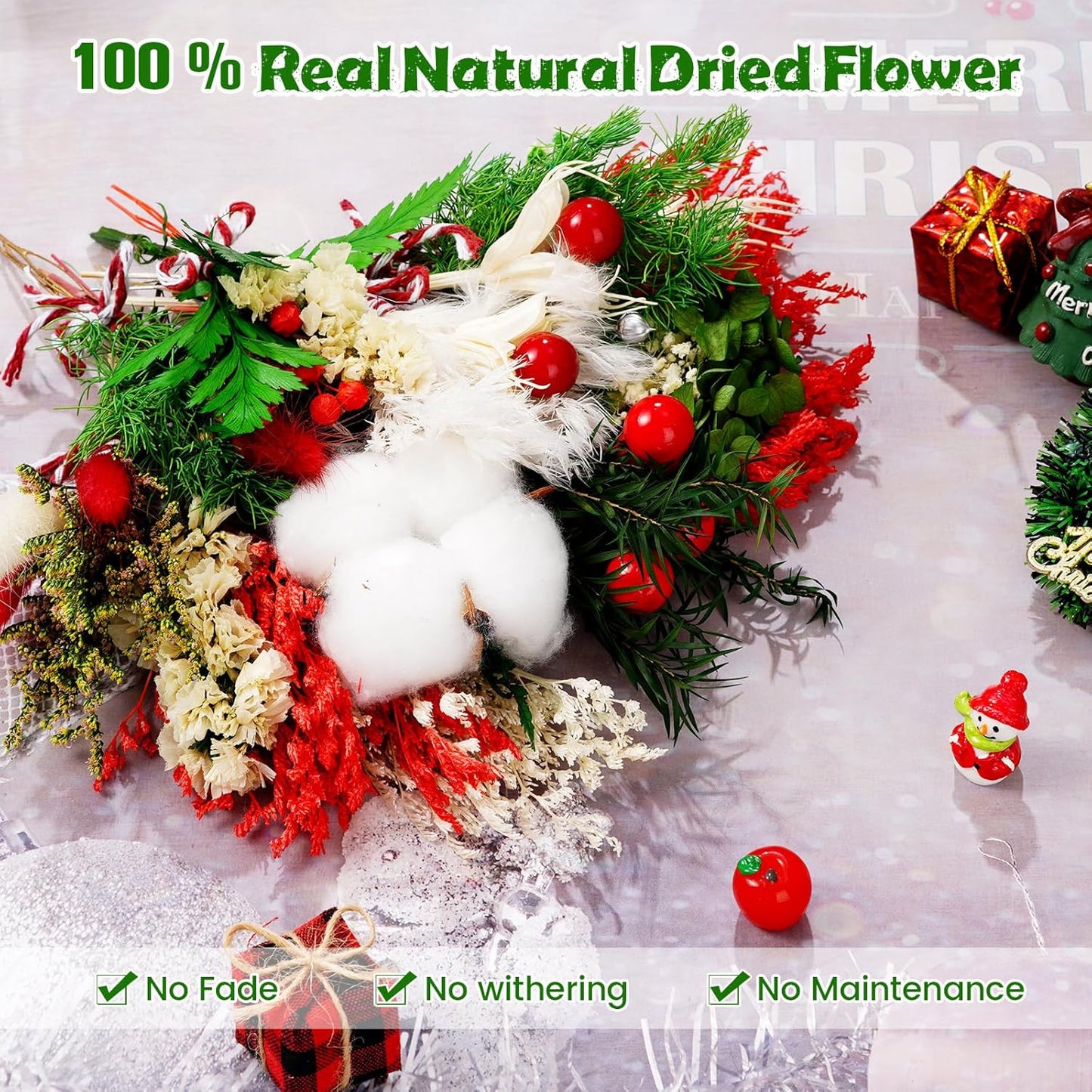 10/12/24 Pack Dried Flowers for Vase Various Mini Bouquet Dried Small Wildflowers Natural Real Flowers Bulk for Crafts DIY Wedding Decor (10, Christmas Color1)