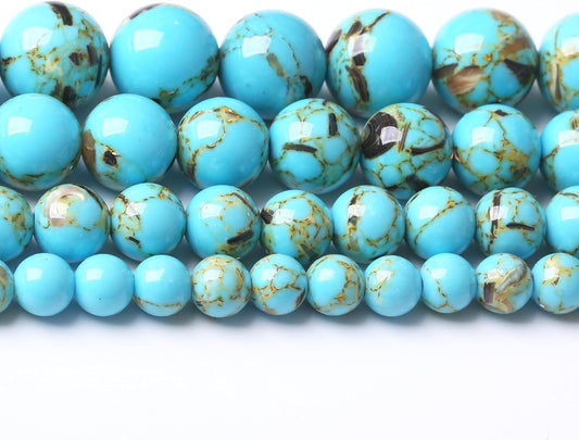 Blue Shell Turquoise Stone Beads Gemstone Round Crystal Energy Jade Beads Stone Beads for Jewelry Making DIY Bracelet Necklace Jewelry Making 1 Strand 15.5inch 60PCS 6MM