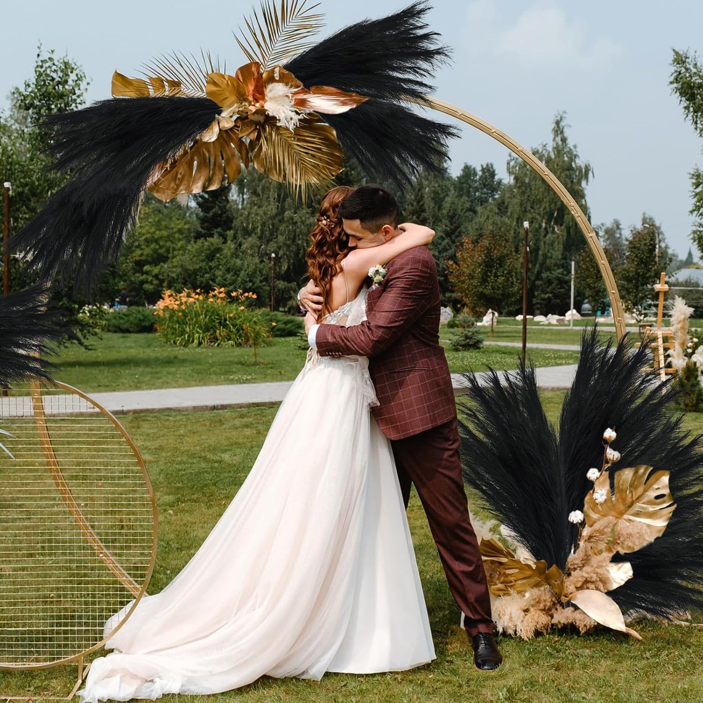 35" Faux Pampas Grass Decor, 8pcs Large Tall Fluffy Artificial Pompous Grass Branches Floral Fake Pompas Grass Bulrush Floor Vase Filler Flower Arrangement for Home Wedding Boho Decor Black