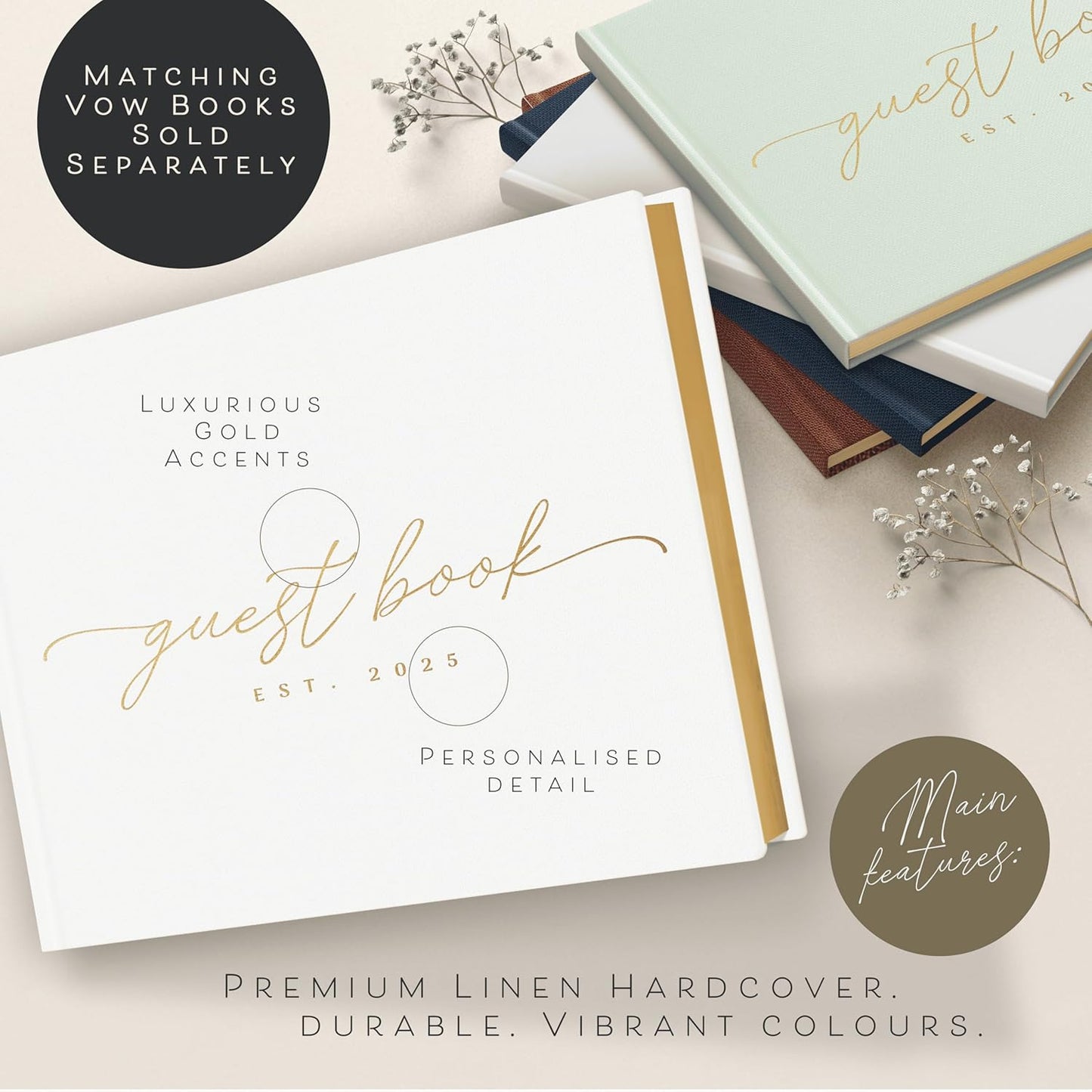 Personalized 2025 Wedding Guest Book for Reception — Guestbook to Sign In, Elegant Baby Shower Guest Book for Party & Birthday — Photo & Polaroid Guest Book for Wedding & Bridal Shower (White)