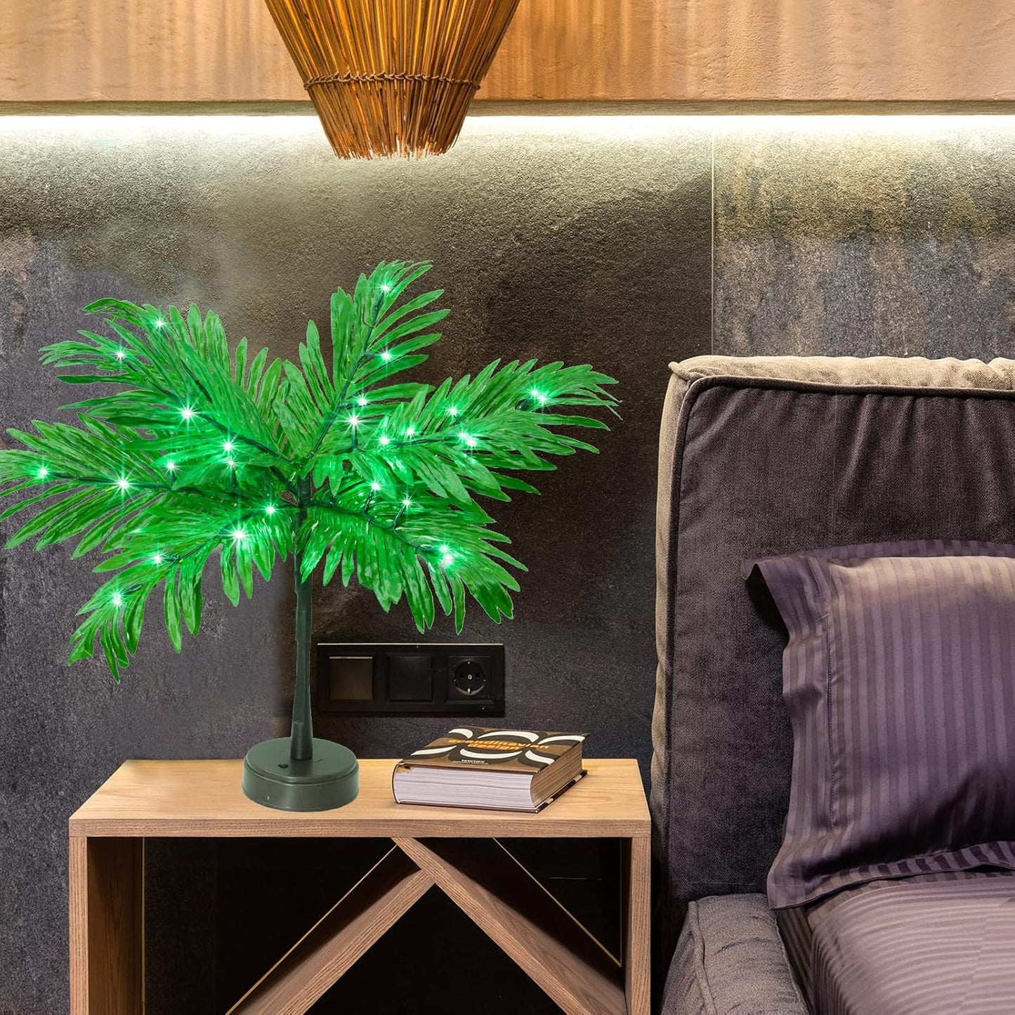 Luau Party Decorations Palm Tree with Lights, Lighted Palm Tree for Table Decor 23In Artificial Light Up Trees Green Table Centerpieces for Tropical Hawaiian Party Tiki Bar Home Summer Decor