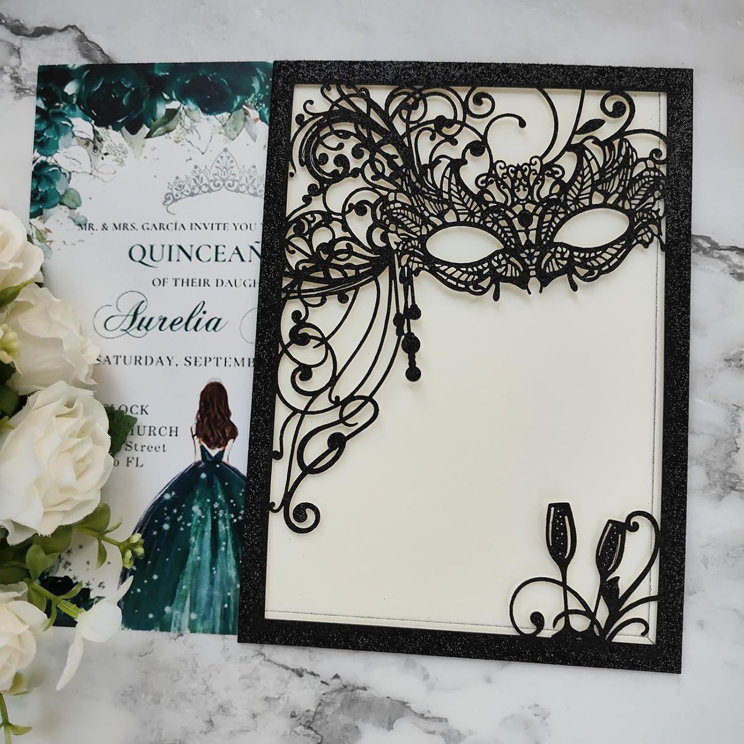 20PCS Masquerade Invitations, Quinceanera Invitations,masquerade wedding invitations,pocket invitation with envelops for xv,16 birthday,bridal shower,wedding,Anniversary,holiday party,etc.