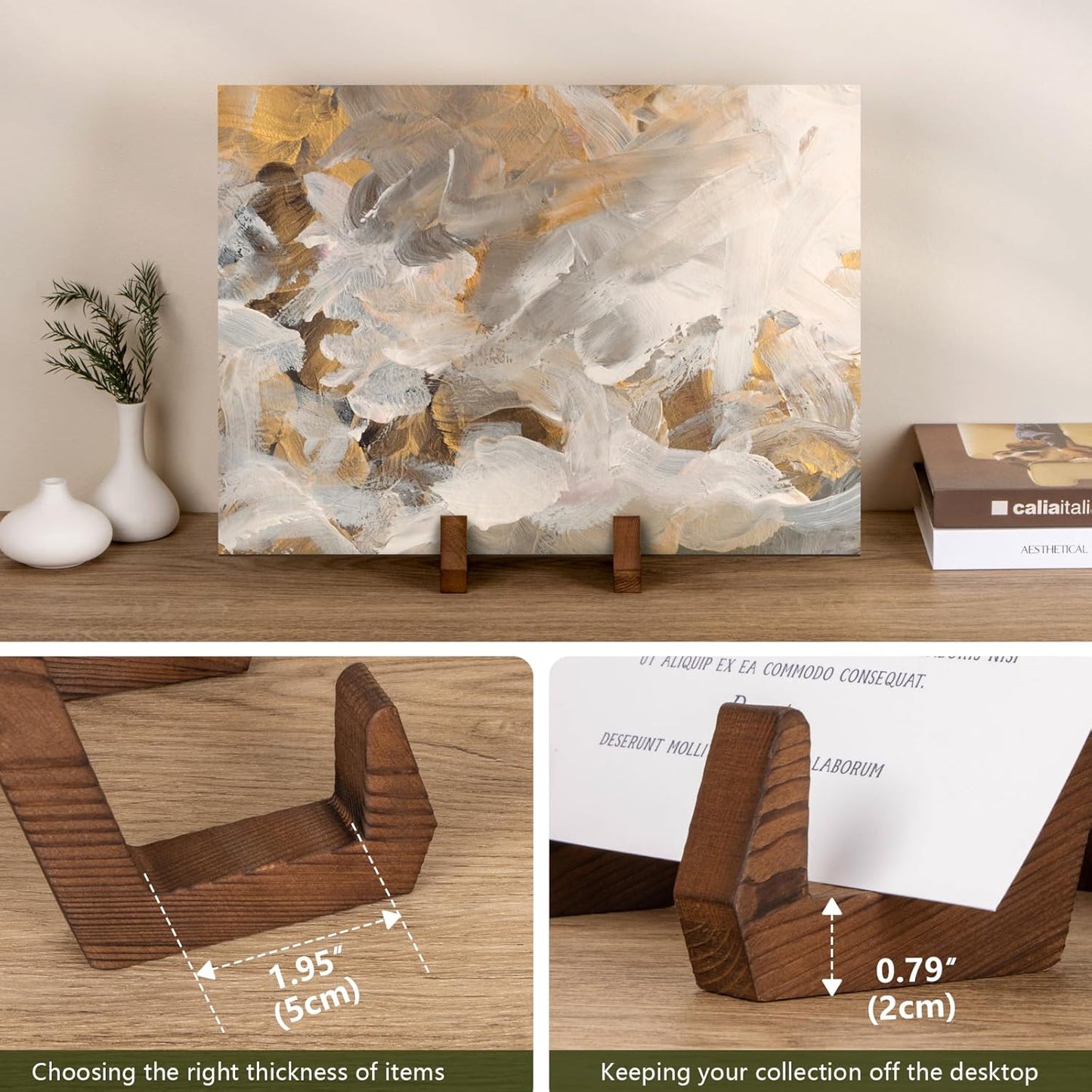 Plate Display Stand, 3 Pack 8 Inch Plate Holder for Displaying, Decorative Picture Frame Dish Photo Plaque Platter Wood Stand