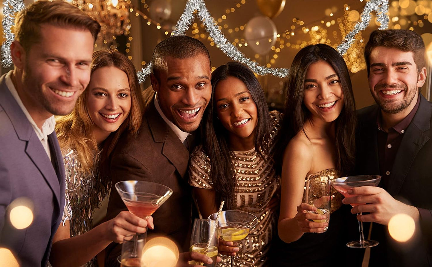 Mandala Crafts Iridescent Tinsel Garland - Thin Metallic Foil Glitter Mini Garland for Christmas Tree, Party, Wedding Decor, and Holiday Decorations