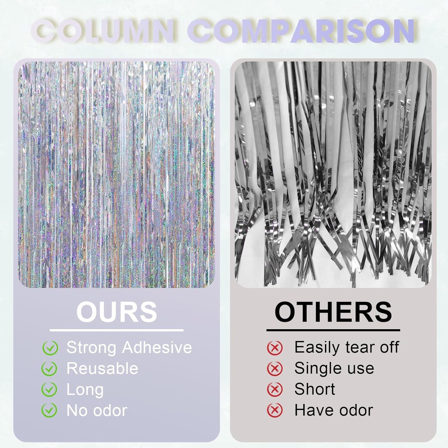 2 Pack Laser Silver Tinsel Foil Fringe Curtains, Silver Party Decorations, Metallic Tinsel Party Streamers Backdrop for New Years Birthday Halloween Wedding Party Decorations