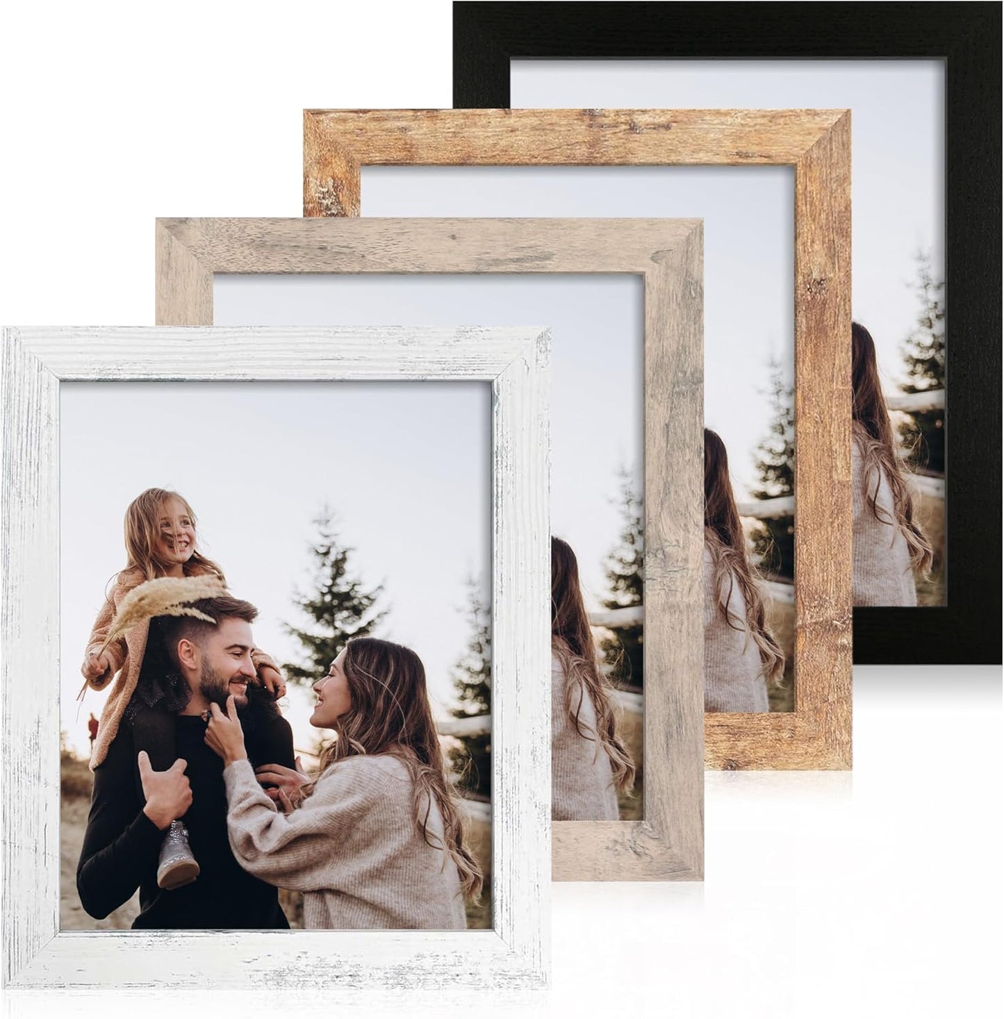 8x10 Picture Frame Set of 4 with High Definition Real Glass, Mixed Color Wood Photo Frames for Desktop Display and Wall Mounting