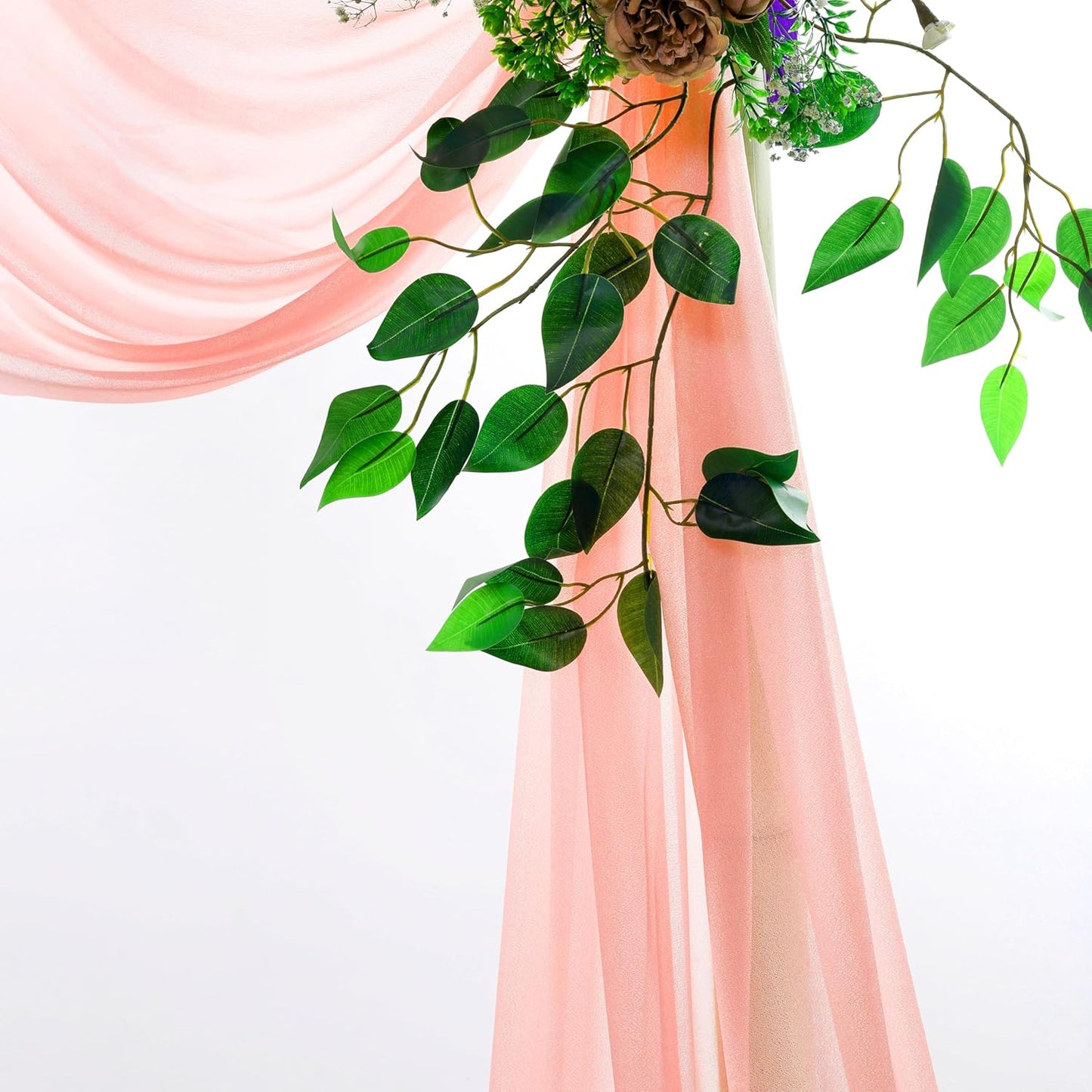 VDS Pack of 2 Panel (30 Inch X 20 Feet) Wedding Arch Draping Fabric Sheer Chiffon Fabric Drapery for Wedding Ceremony Reception Swag Backdrop Canopy Chuppah ARBO Altars Decoration (Peach)