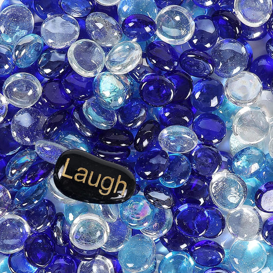 5LB Fire Glass Beads Flat Glass Marbles for Outdoor Fire Pit and Fireplace, Glass Gemstones for Vase Filler, Aquariums, Hydroponics Plants, Home Decor and Christmas DIY Craft, Blue Mixed