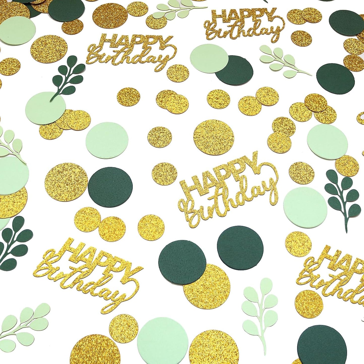 300PC Greenery Happy Birthday Confetti for Table Gold Glitter and Sage Green Birthday Party Decorations for Kids/Adult