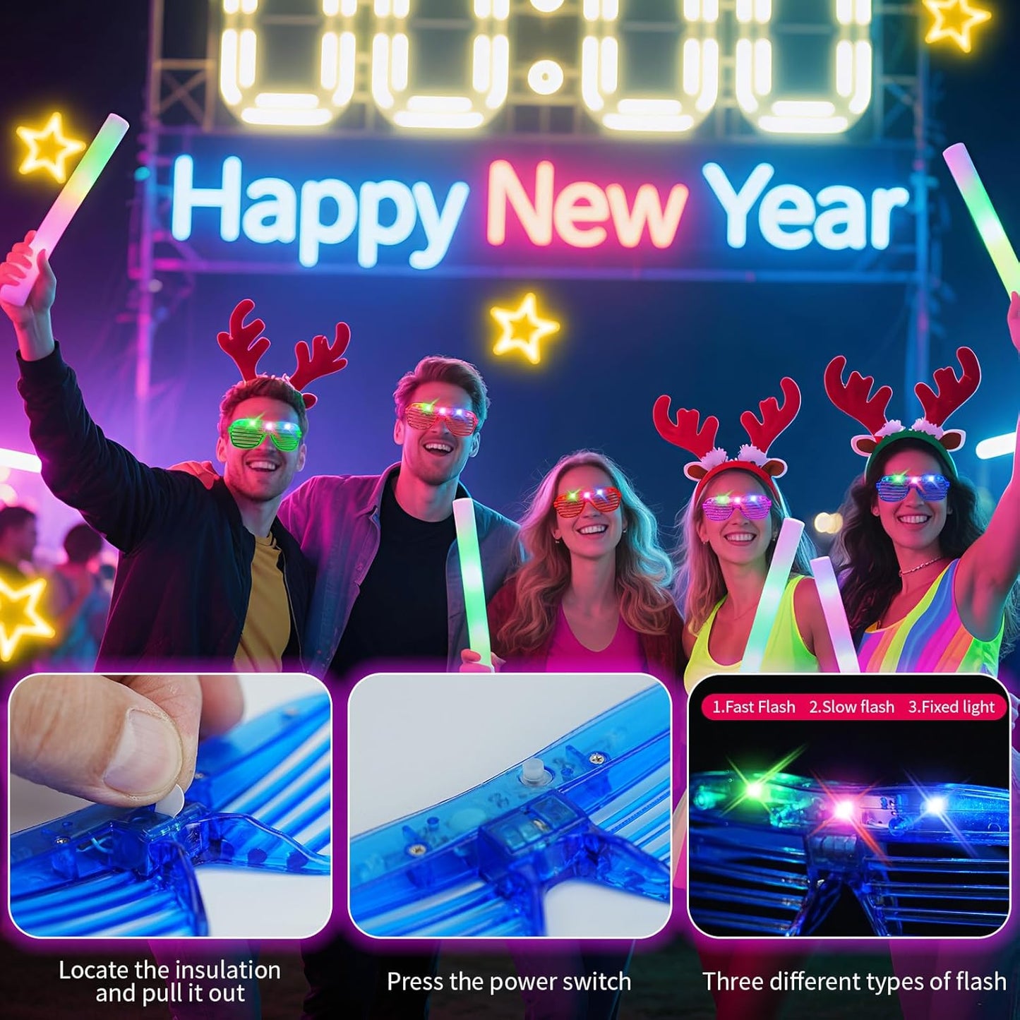 108 PCs LED Glasses,Light Up Glasses,Glow Glasses Glow In The Dark Party Supplies Suitable For Kids/Adults, 3 Light up Modes, 5 Neon Colors Rave Party,Wedding, Birthday, Concert, New Year, Carnival