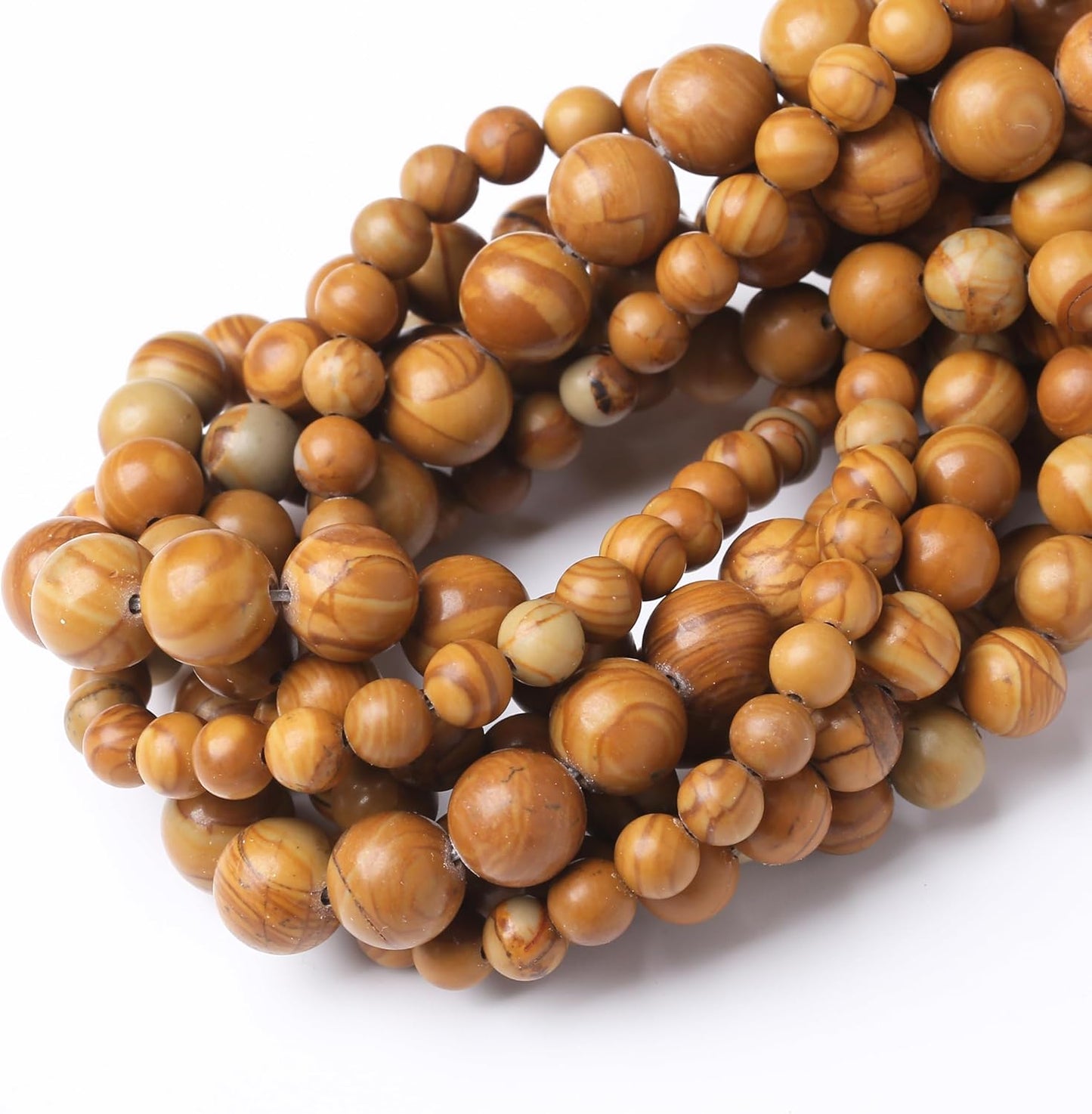 Yellow Woodgrain 6mm Stone Beads for Jewelry Making DIY Craft Gemstone Beads Kit (6mm, 60pcs) Smooth Healing Crystal Beads for Bracelets, Necklaces, Home Decor