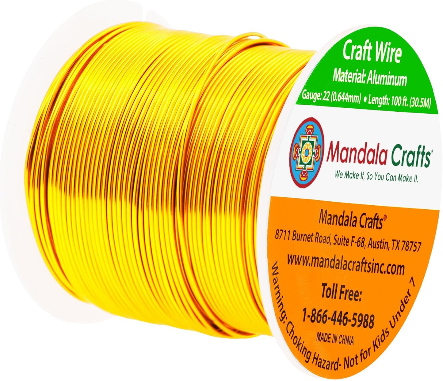 Mandala Crafts 22 Gauge Anodized Aluminum Craft Wire for Jewelry Making - 100 FT Colored Flexible Light Gold Tone Wire - Bendable for Bonsai Armature Crafting Sculpting