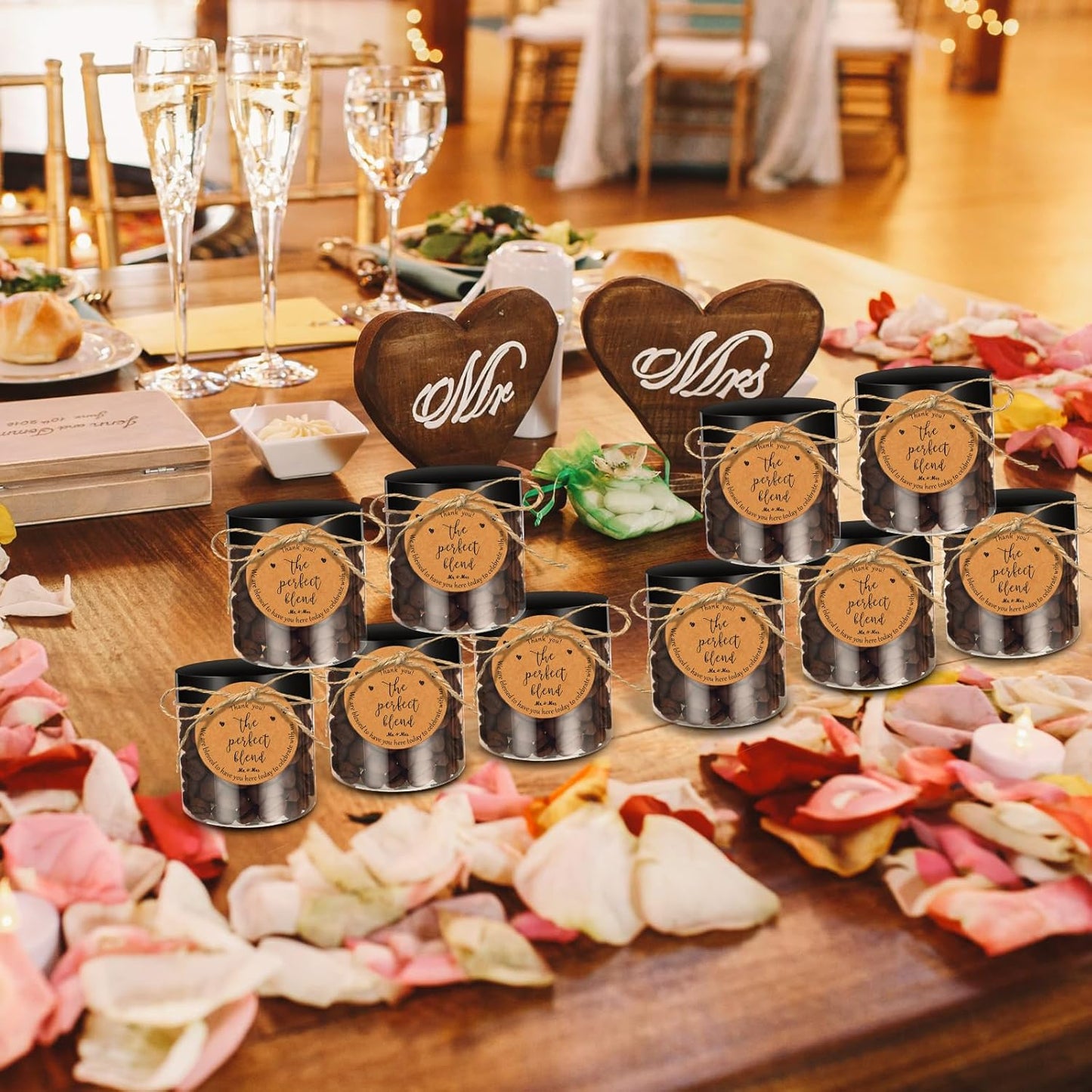 102 Pcs Coffee Bean Wedding Favors for Guests 50 Coffee Bean Jars with Lids 50 Thank You Tags Wedding Tags with Hemp Ropes Thank You Gifts, No Beans