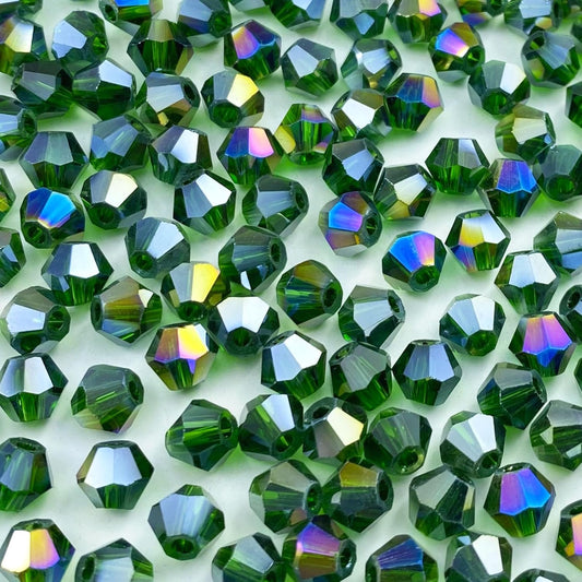 250pcs 6mm Bicone Crystal Glass Beads Loose Spacer Beads Faceted Craft Beads for Jewelry Making DIY Necklace Bracelet Earring Wind Chimes Suncatchers Ornamen(Dark Green AB)